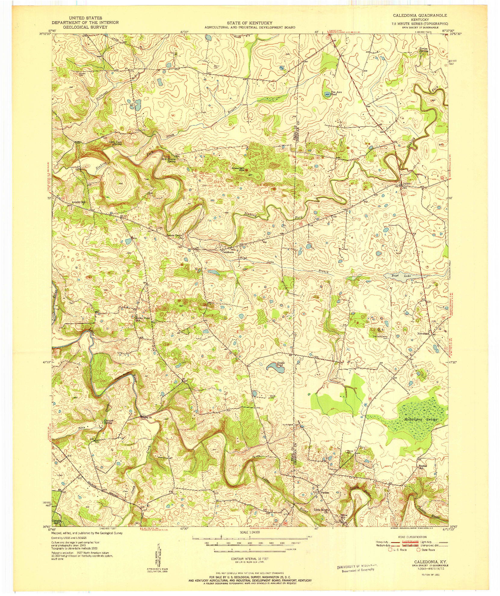 USGS 1:24000-SCALE QUADRANGLE FOR CALEDONIA, KY 1951