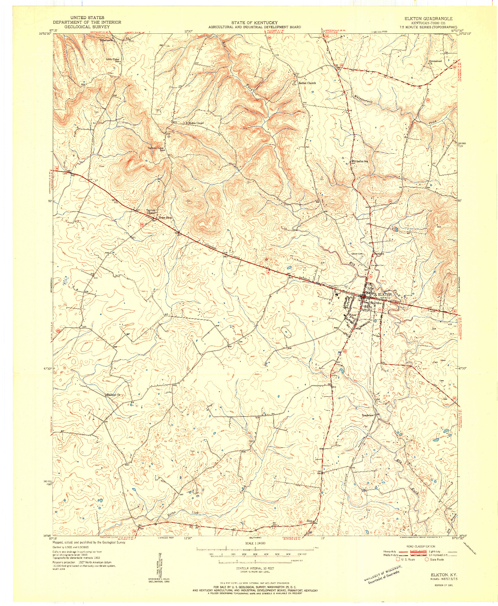 USGS 1:24000-SCALE QUADRANGLE FOR ELKTON, KY 1951