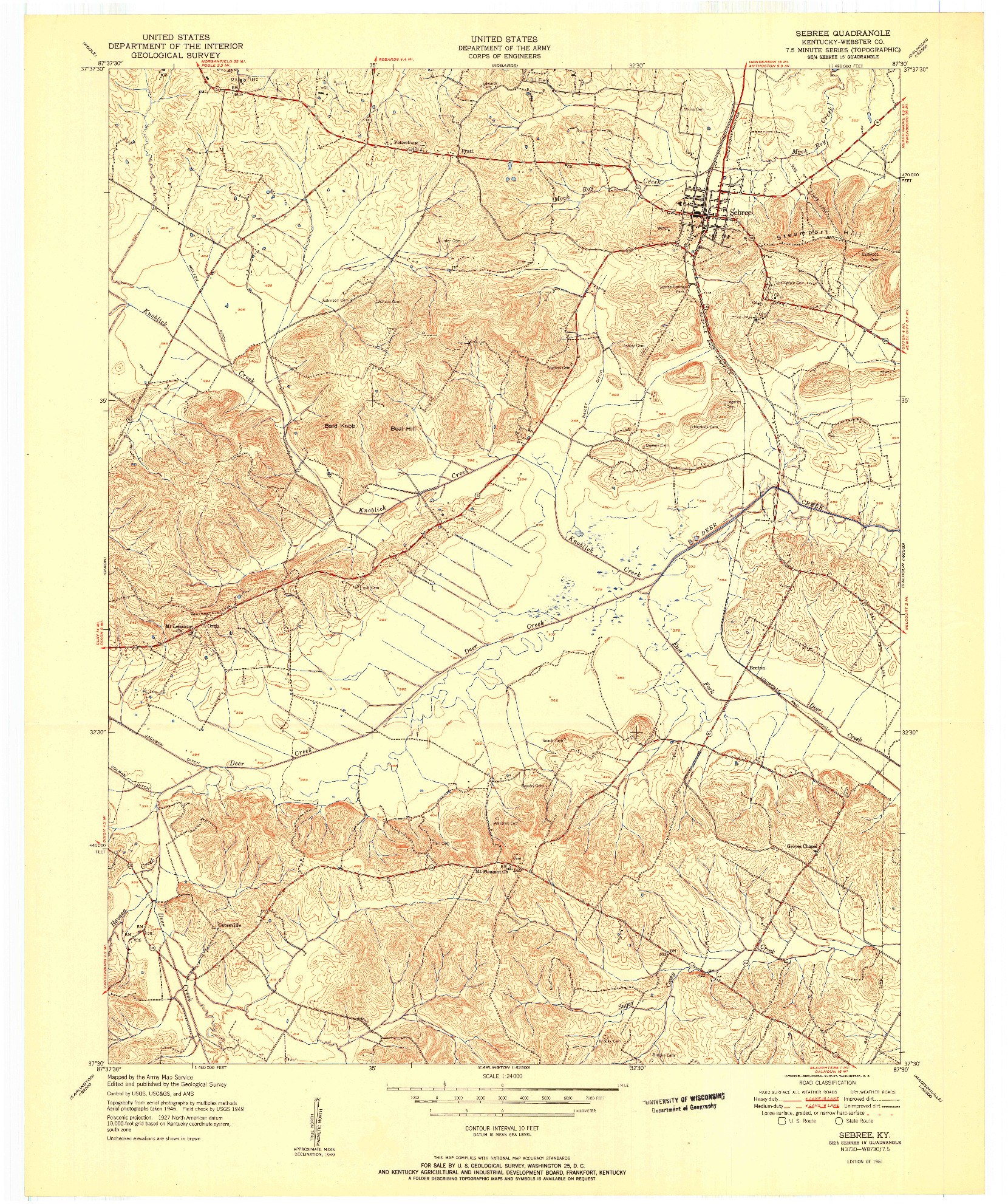 USGS 1:24000-SCALE QUADRANGLE FOR SEBREE, KY 1951