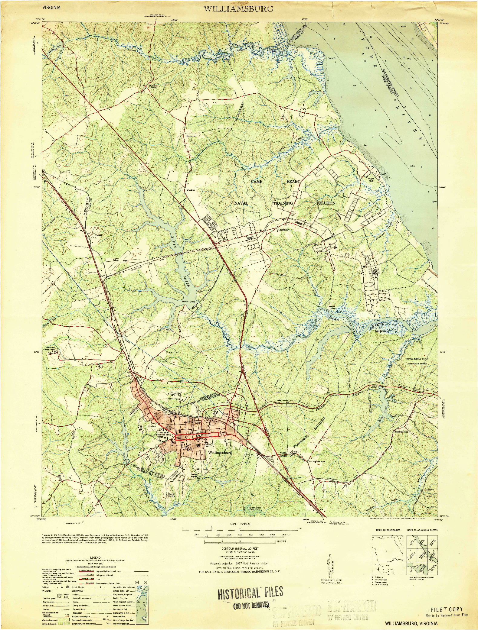 USGS 1:24000-SCALE QUADRANGLE FOR WILLIAMSBURG, VA 1951