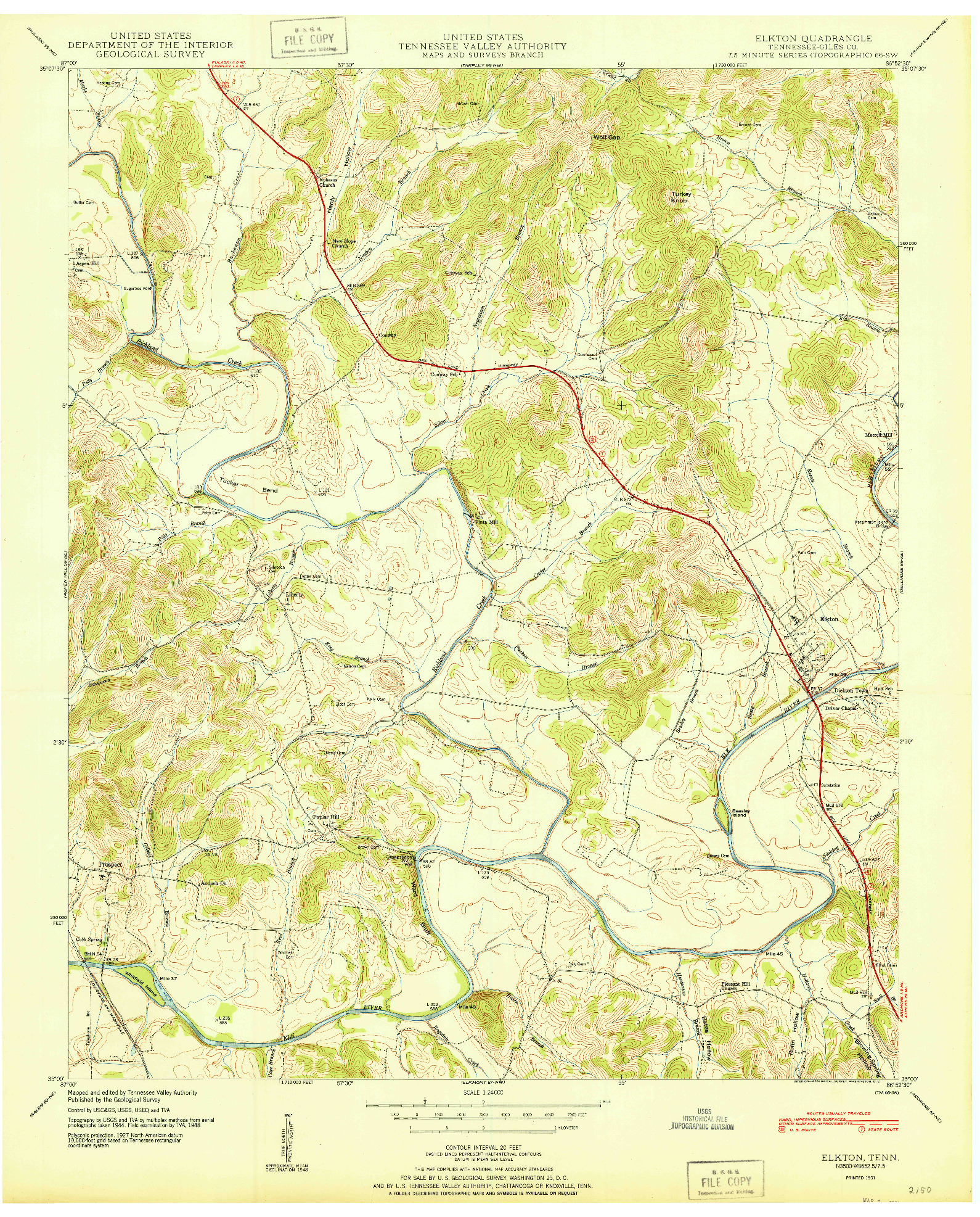 USGS 1:24000-SCALE QUADRANGLE FOR ELKTON, TN 1951