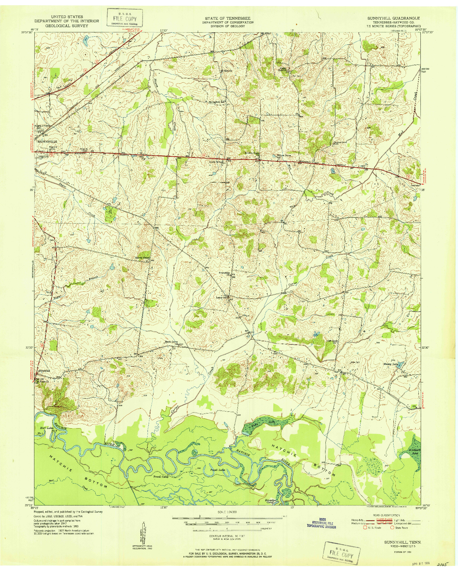 USGS 1:24000-SCALE QUADRANGLE FOR SUNNYHILL, TN 1951