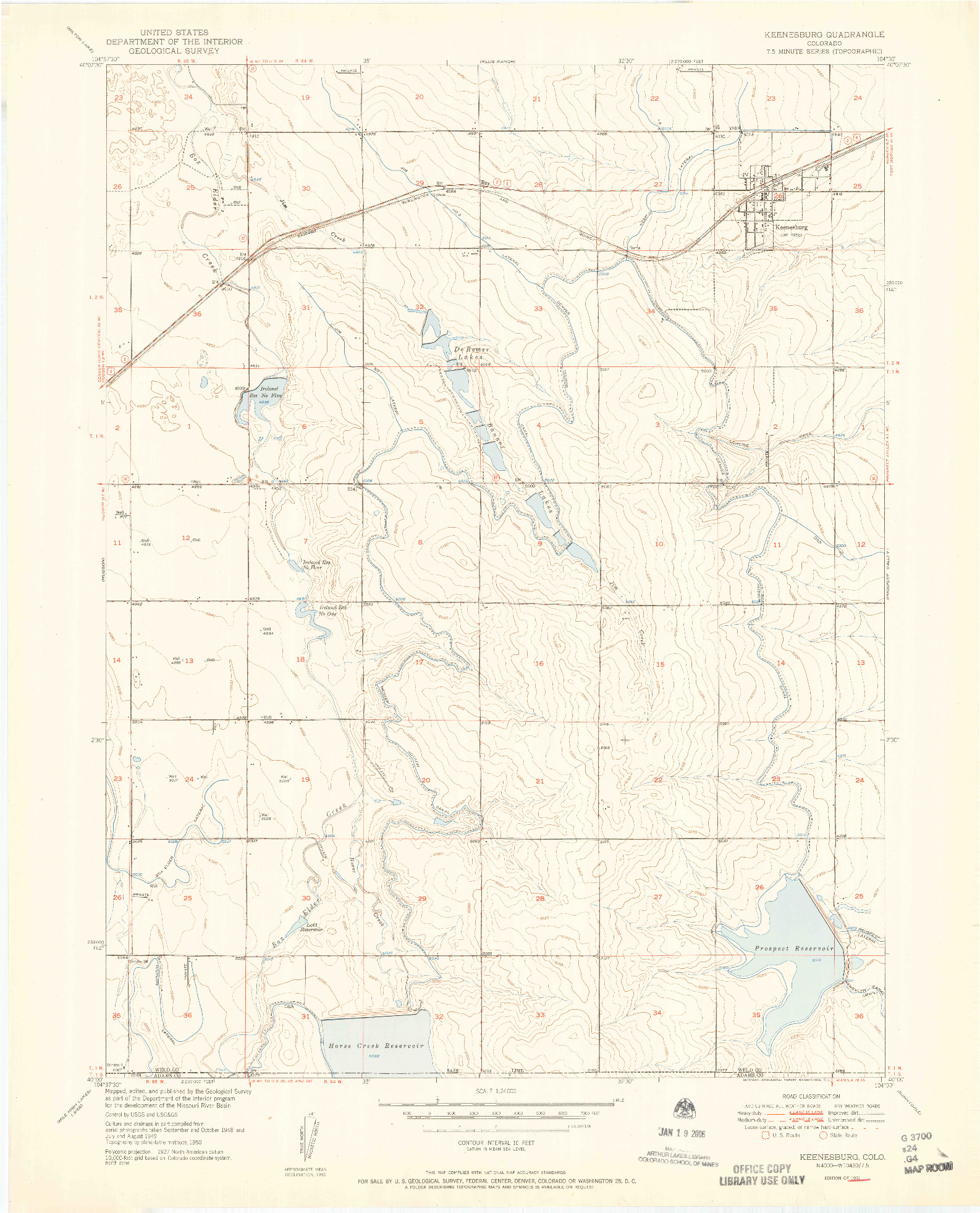 USGS 1:24000-SCALE QUADRANGLE FOR KEENESBURG, CO 1951