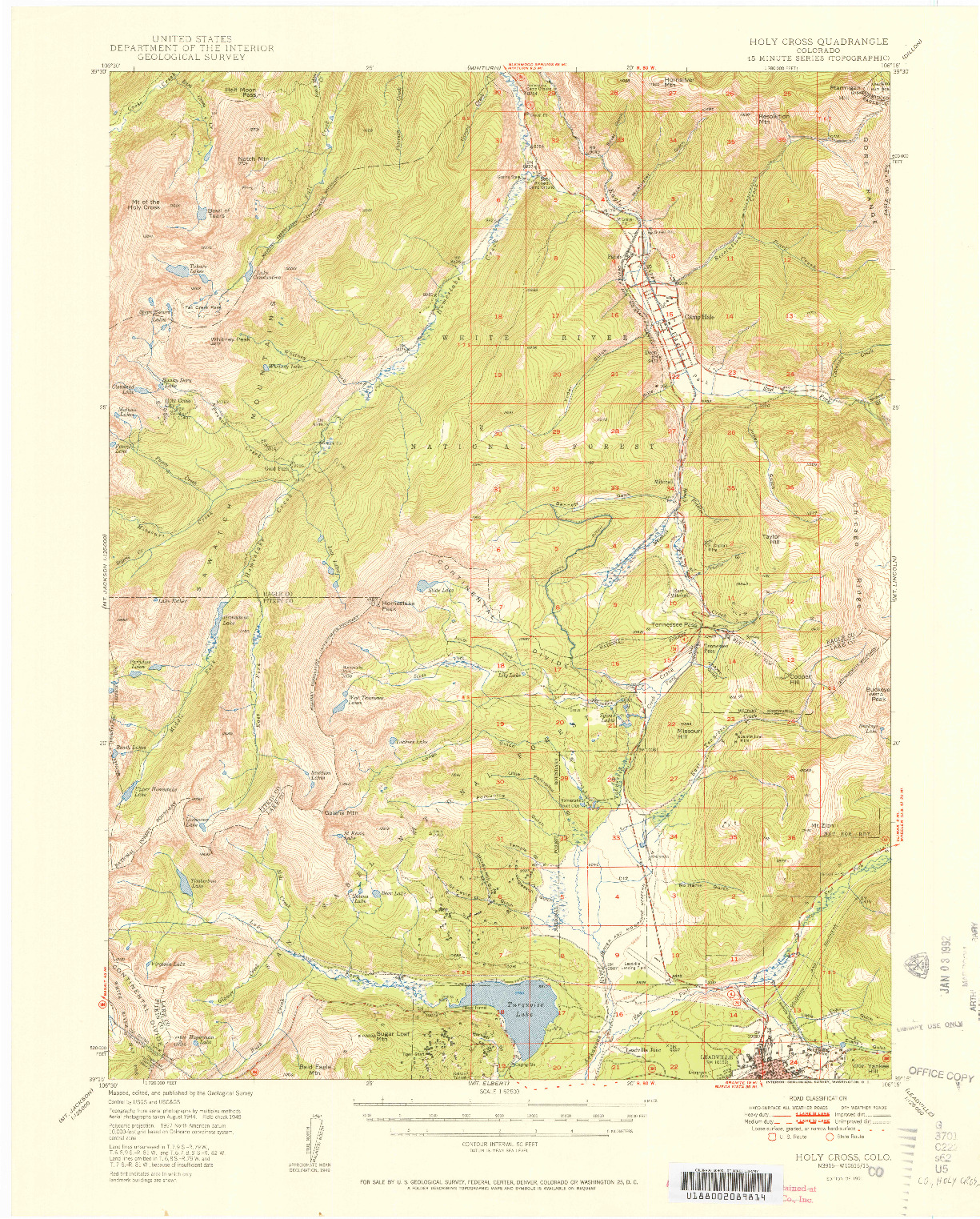 USGS 1:62500-SCALE QUADRANGLE FOR HOLY CROSS, CO 1951