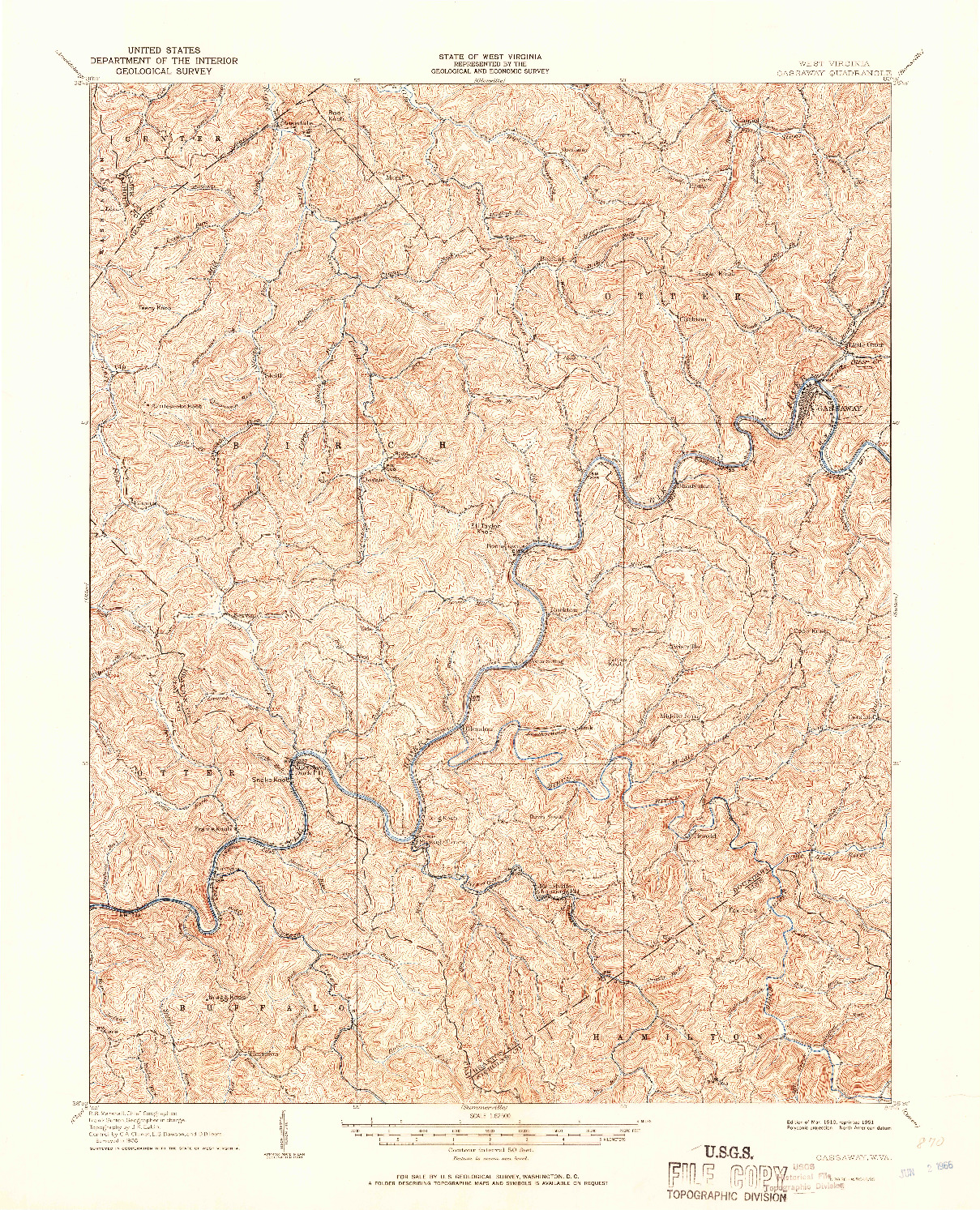USGS 1:62500-SCALE QUADRANGLE FOR GASSAWAY, WV 1910