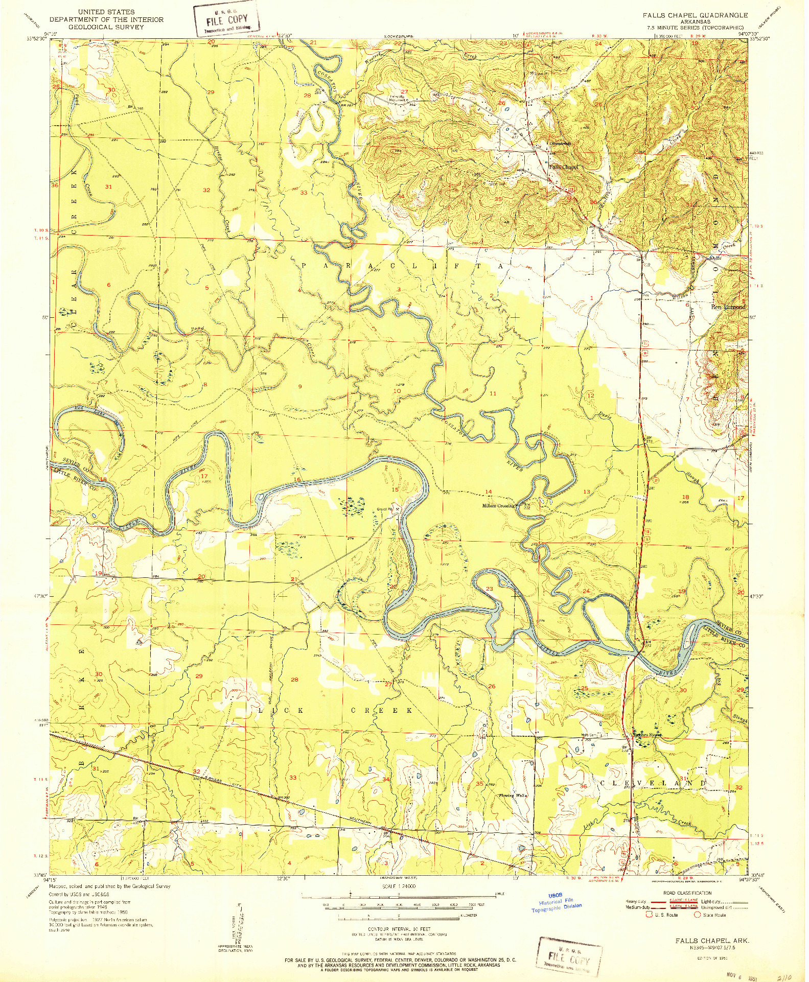 USGS 1:24000-SCALE QUADRANGLE FOR FALLS CHAPEL, AR 1951