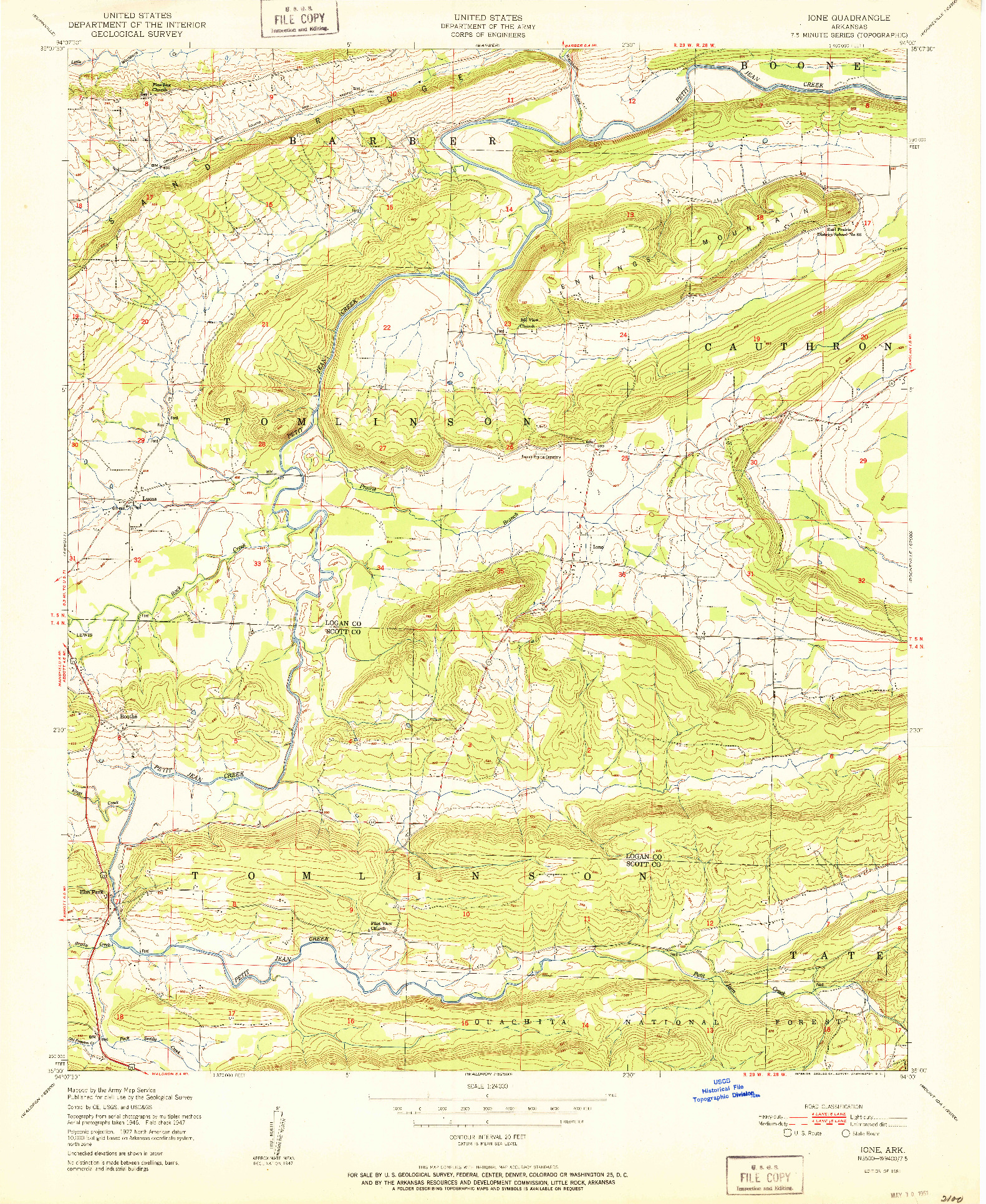 USGS 1:24000-SCALE QUADRANGLE FOR IONE, AR 1951