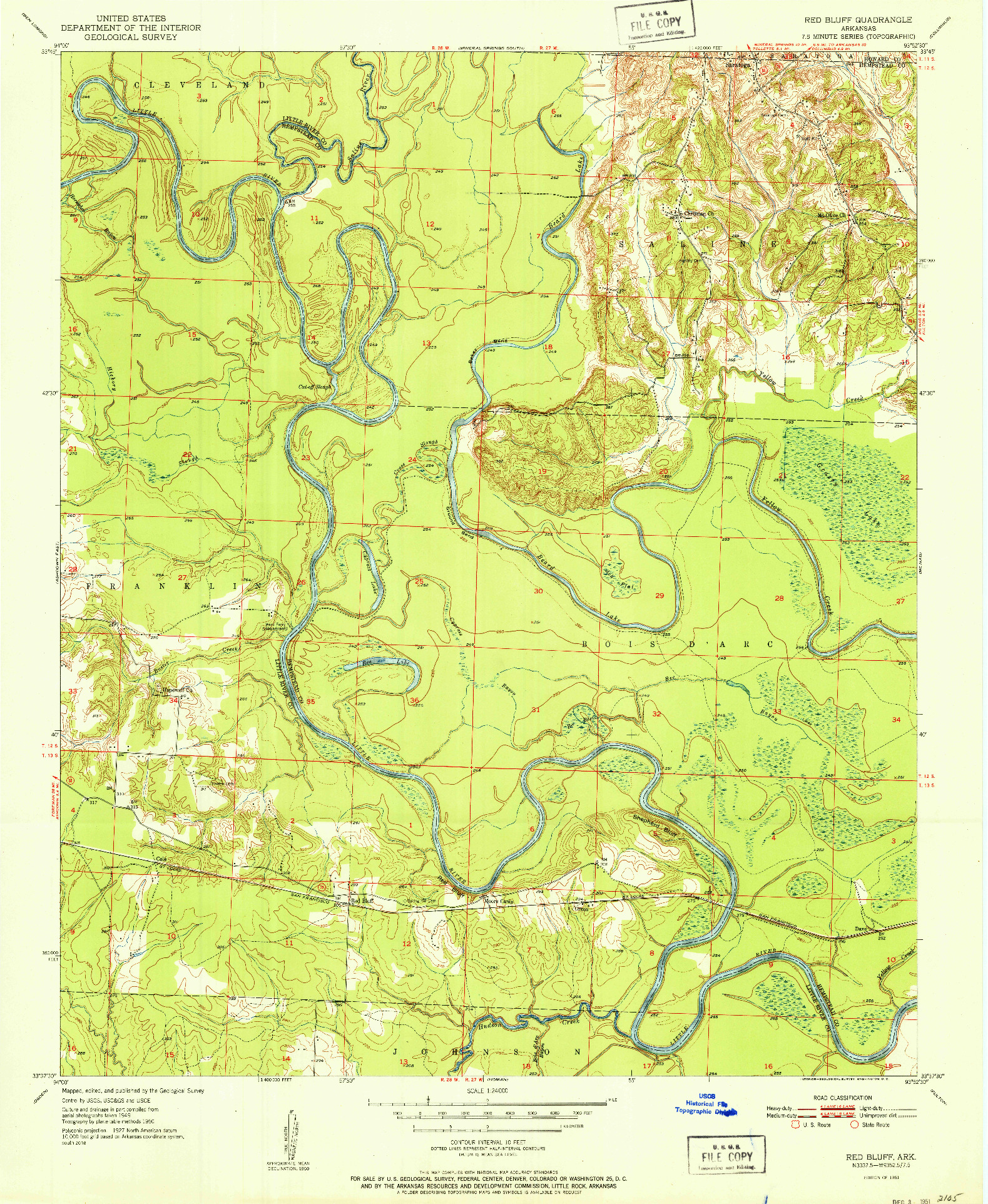 USGS 1:24000-SCALE QUADRANGLE FOR RED BLUFF, AR 1951