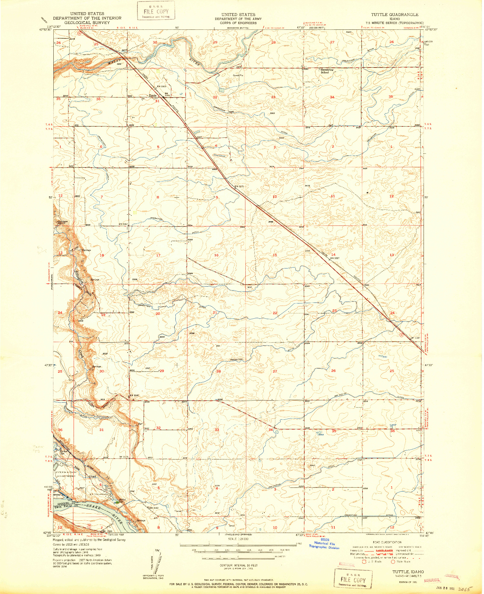 USGS 1:24000-SCALE QUADRANGLE FOR TUTTLE, ID 1951