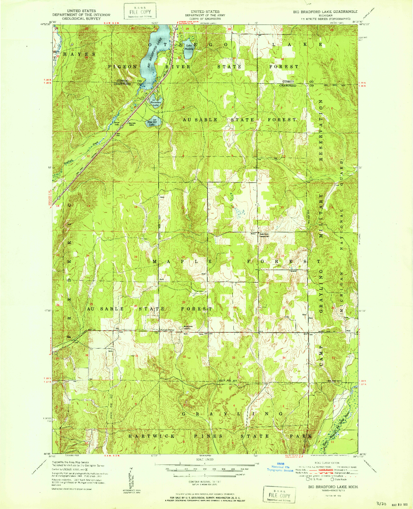 USGS 1:24000-SCALE QUADRANGLE FOR BIG BRADFORD LAKE, MI 1951
