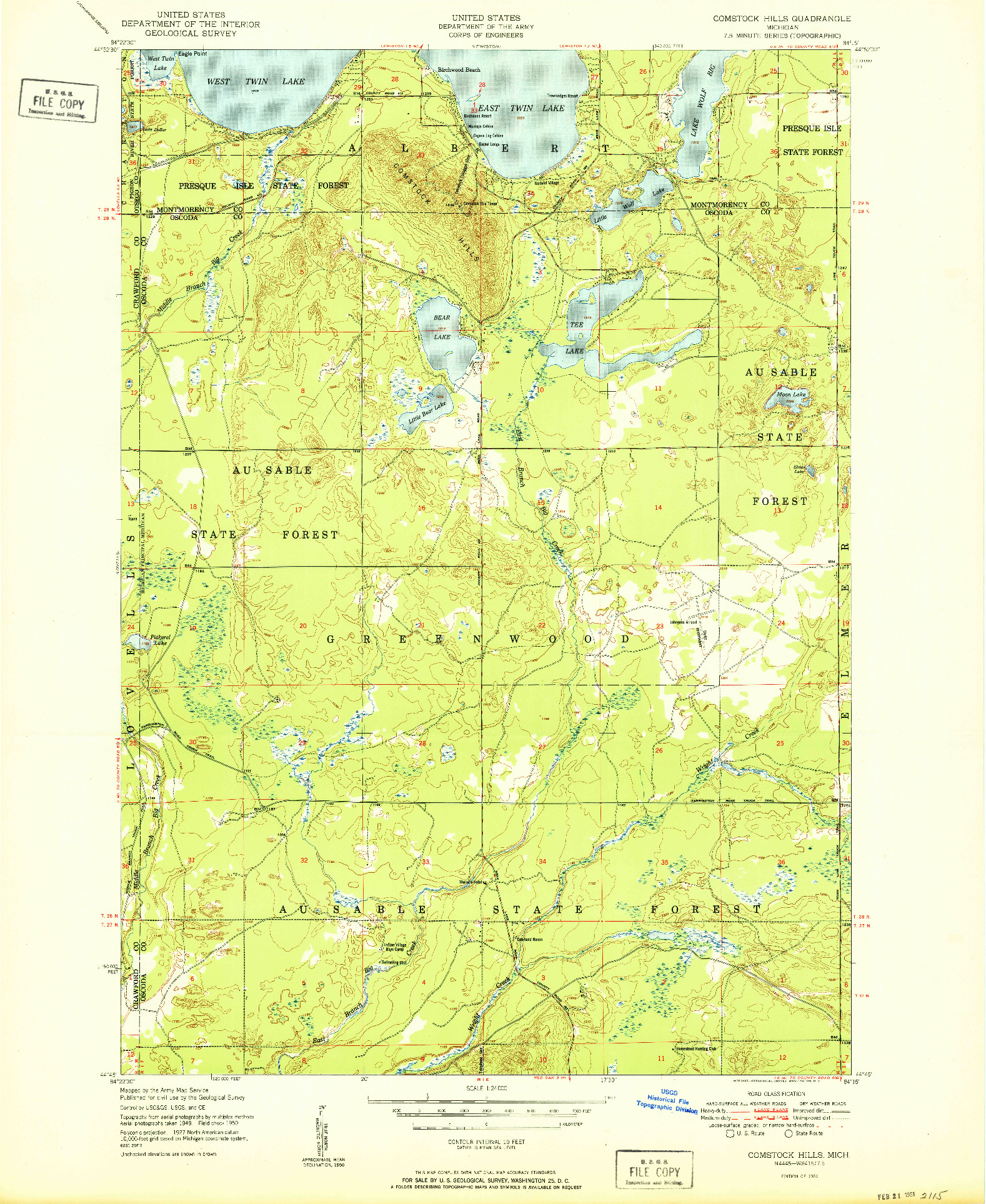USGS 1:24000-SCALE QUADRANGLE FOR COMSTOCK HILLS, MI 1951