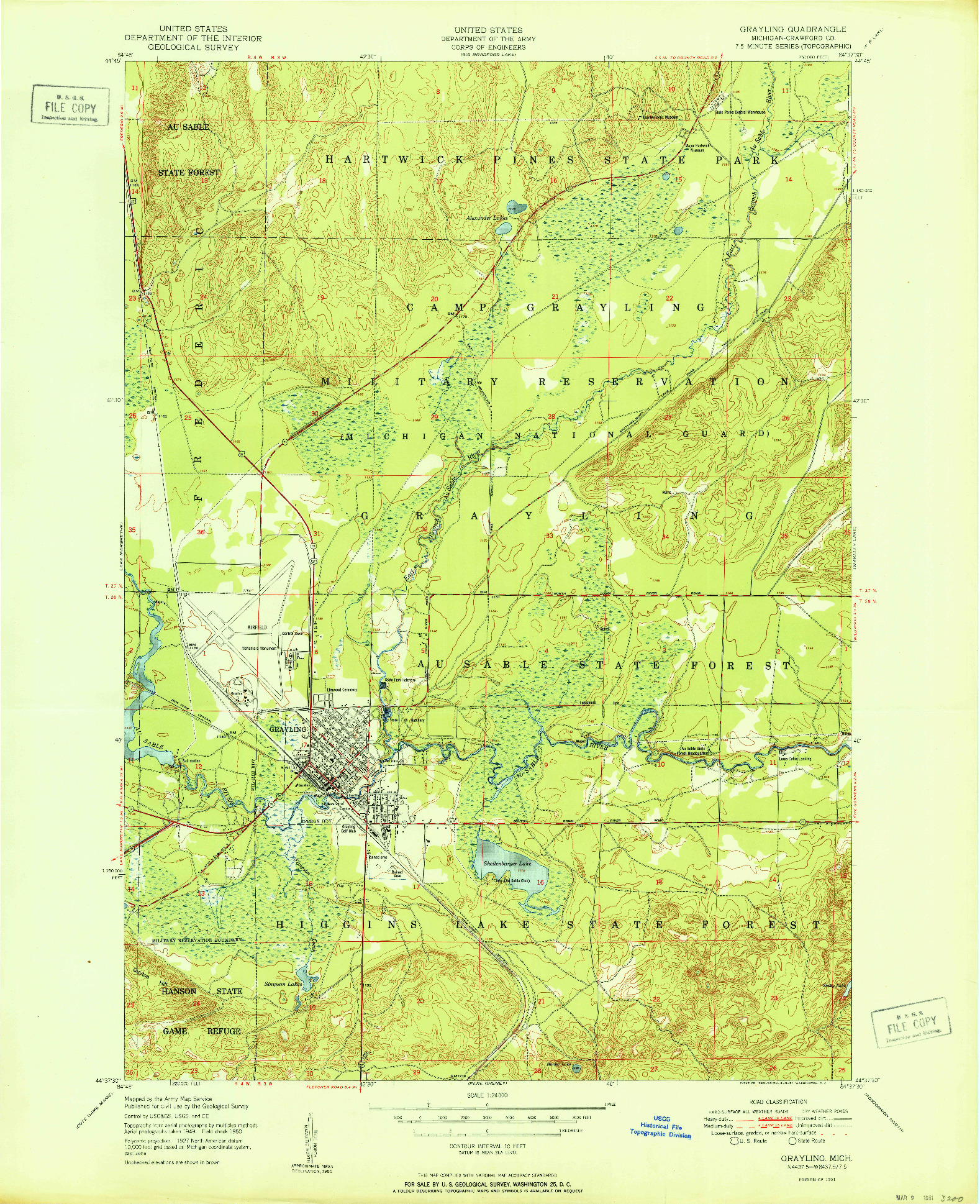 USGS 1:24000-SCALE QUADRANGLE FOR GRAYLING, MI 1951