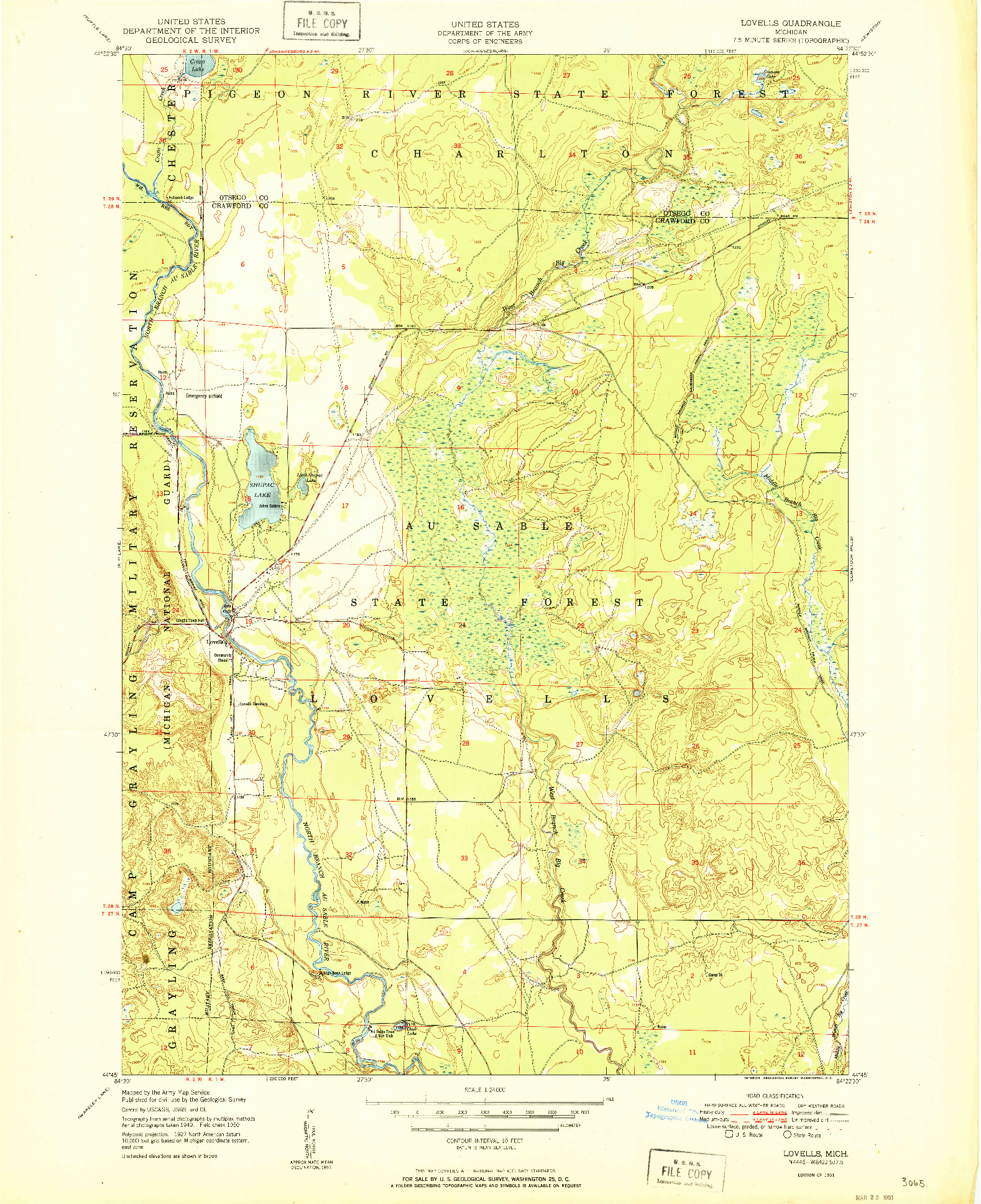 USGS 1:24000-SCALE QUADRANGLE FOR LOVELLS, MI 1951