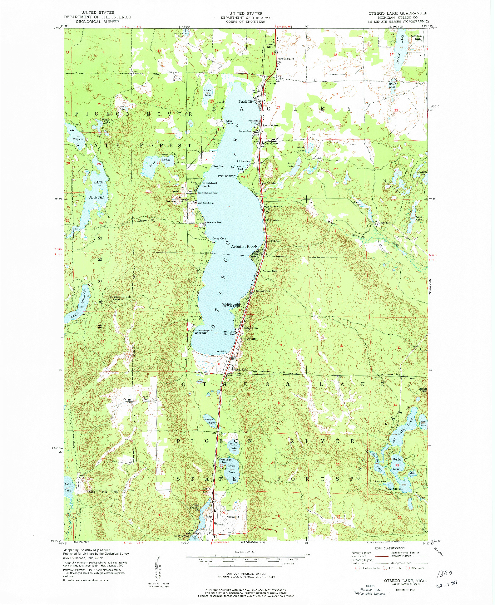 USGS 1:24000-SCALE QUADRANGLE FOR OTSEGO LAKE, MI 1951