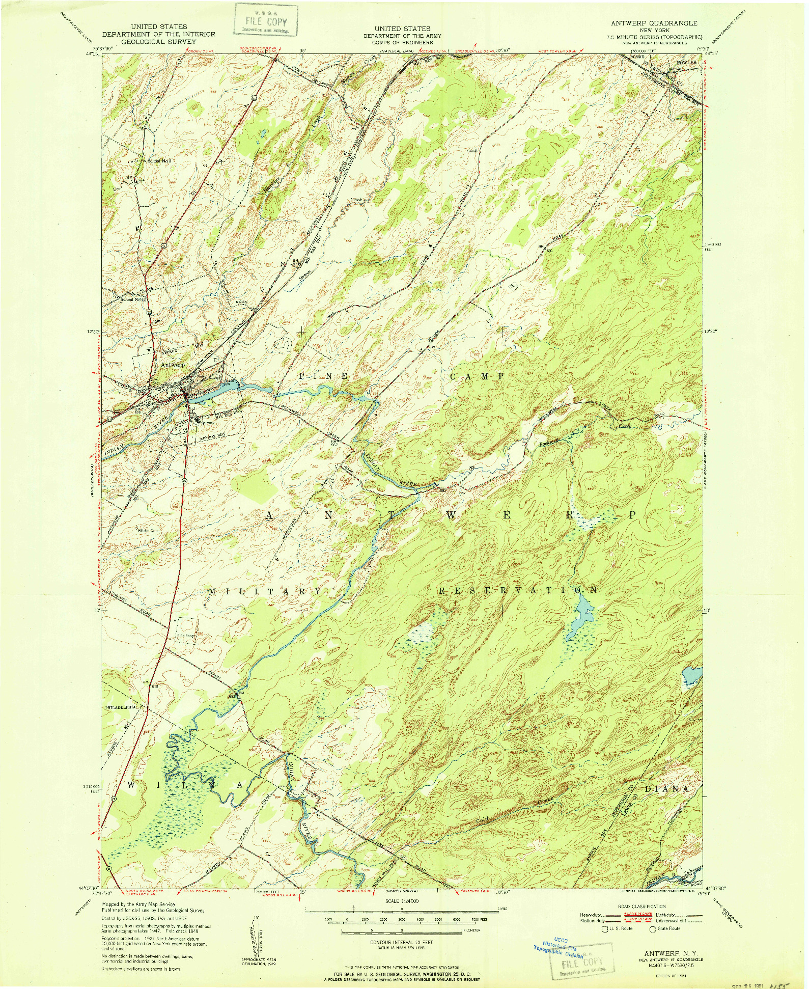 USGS 1:24000-SCALE QUADRANGLE FOR ANTWERP, NY 1951