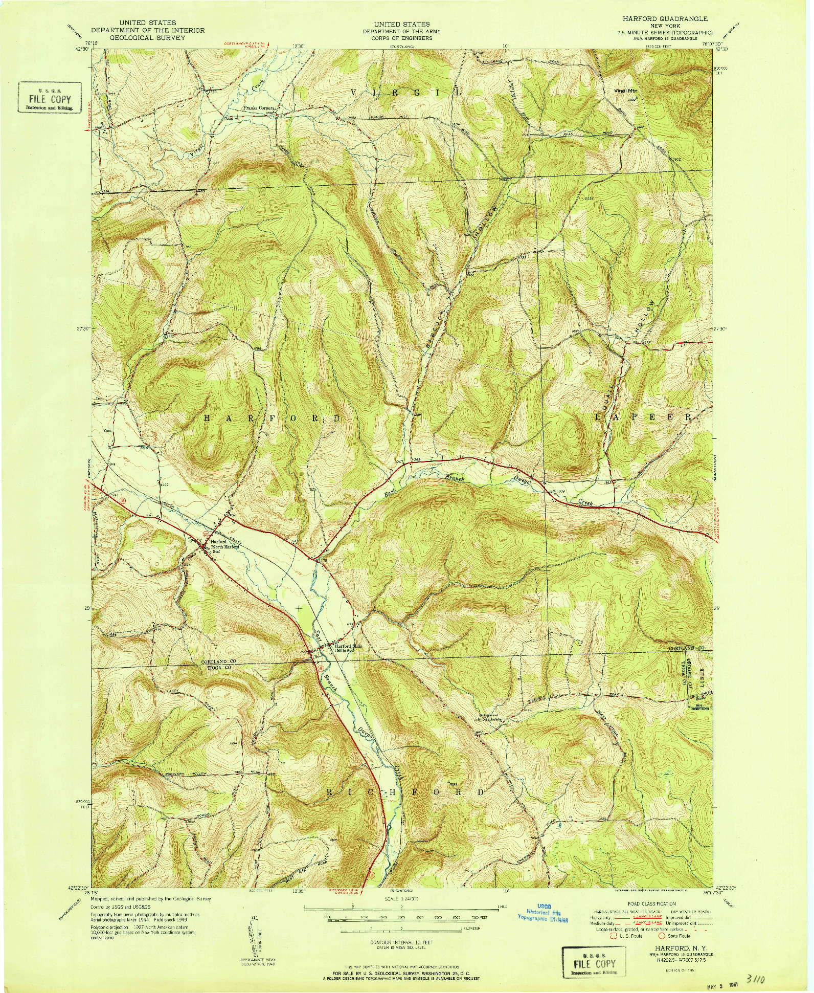 USGS 1:24000-SCALE QUADRANGLE FOR HARFORD, NY 1951