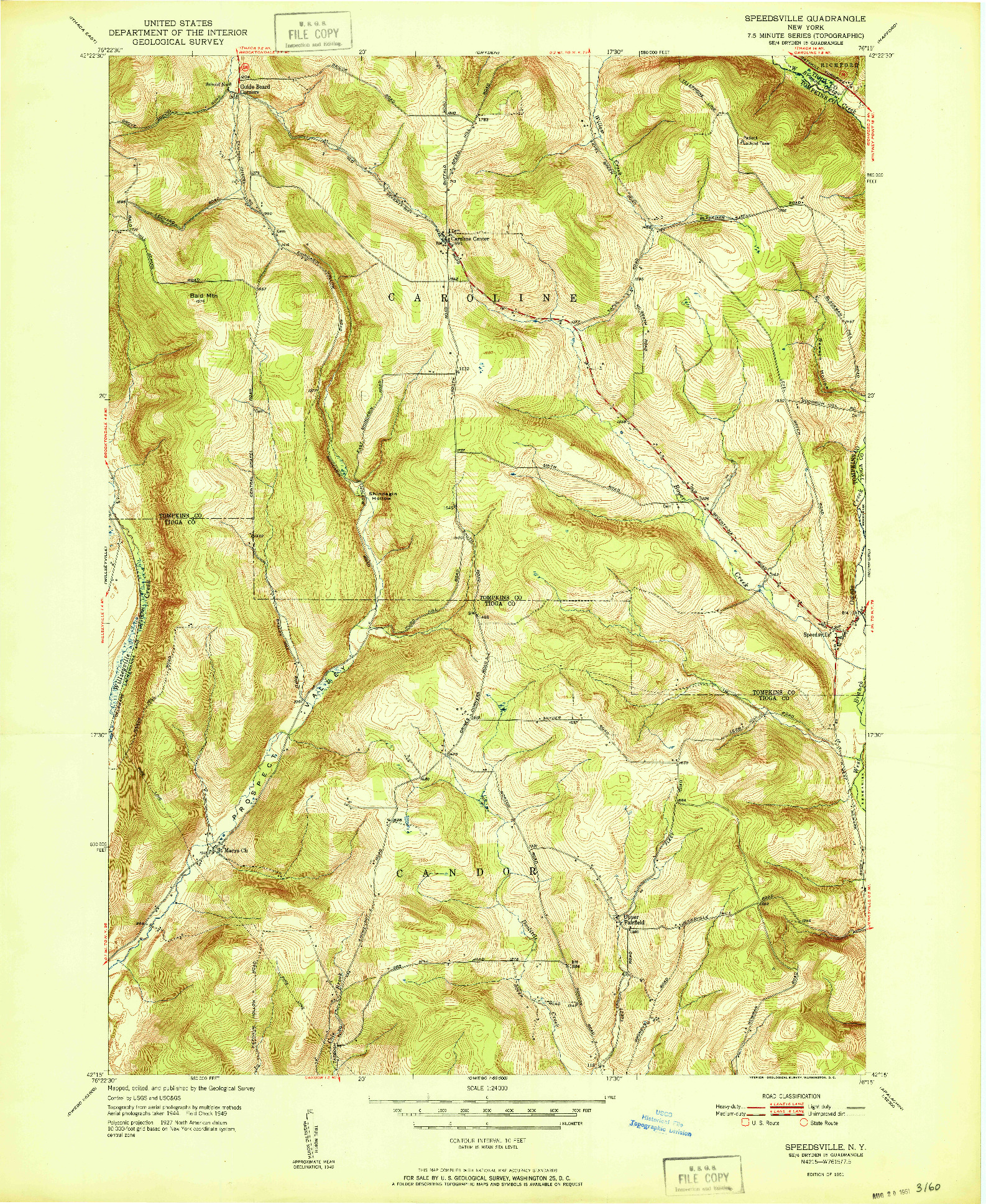 USGS 1:24000-SCALE QUADRANGLE FOR SPEEDSVILLE, NY 1951