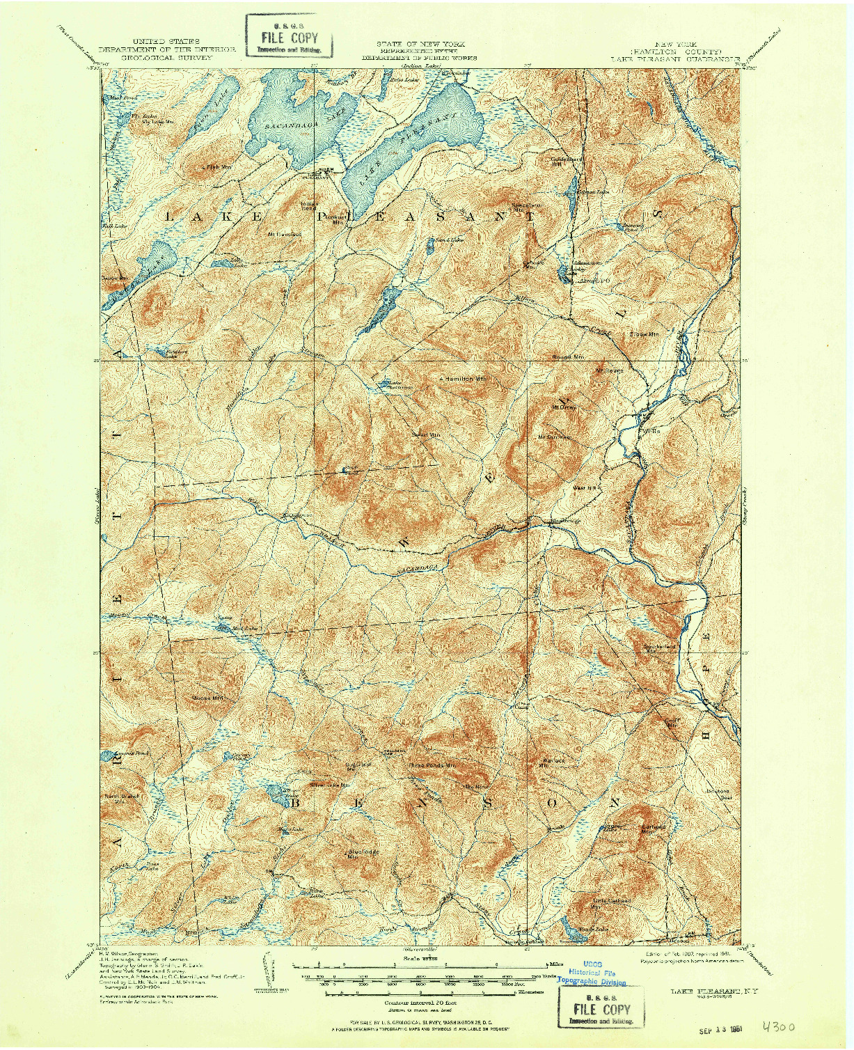 USGS 1:62500-SCALE QUADRANGLE FOR LAKE PLEASANT, NY 1907