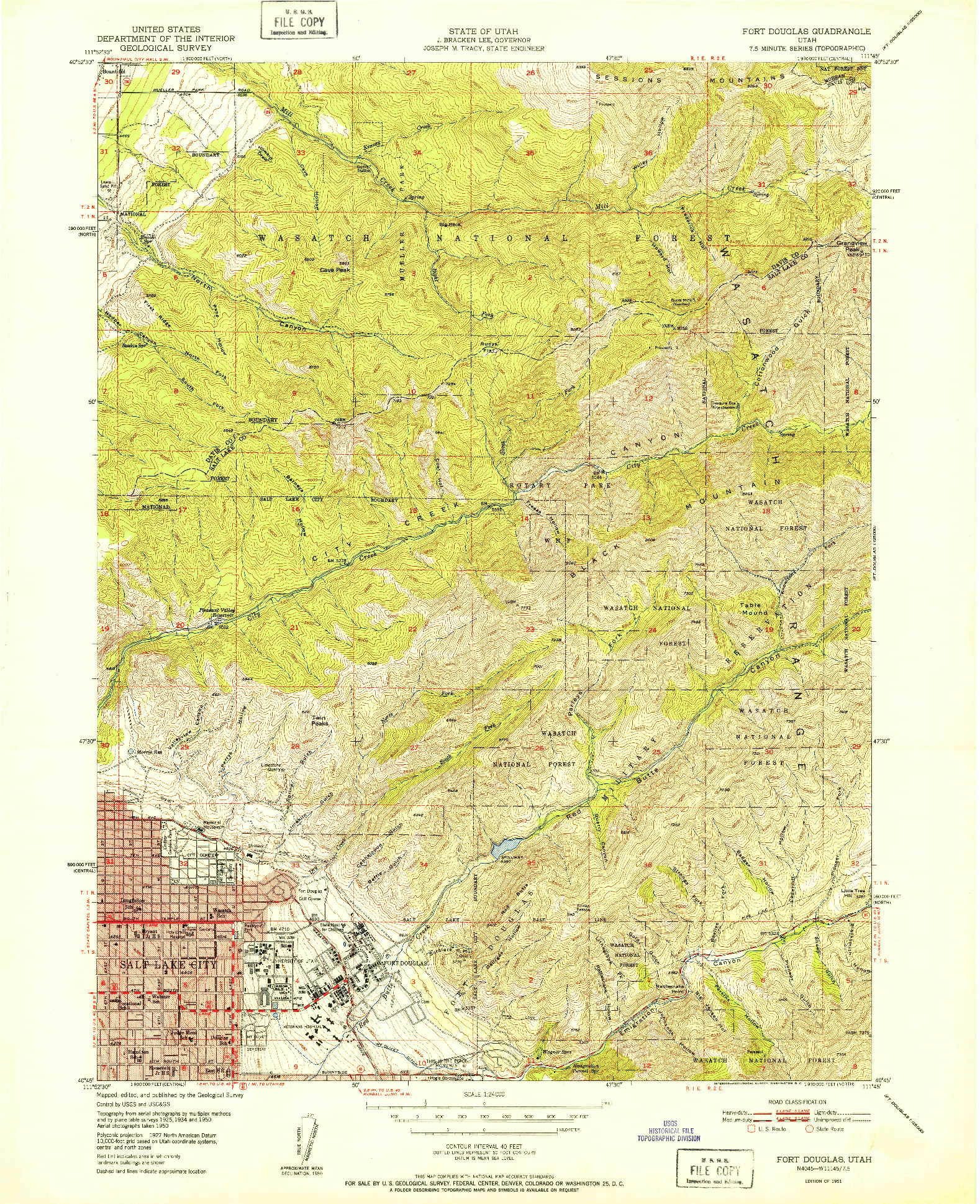 USGS 1:24000-SCALE QUADRANGLE FOR FORT DOUGLAS, UT 1951