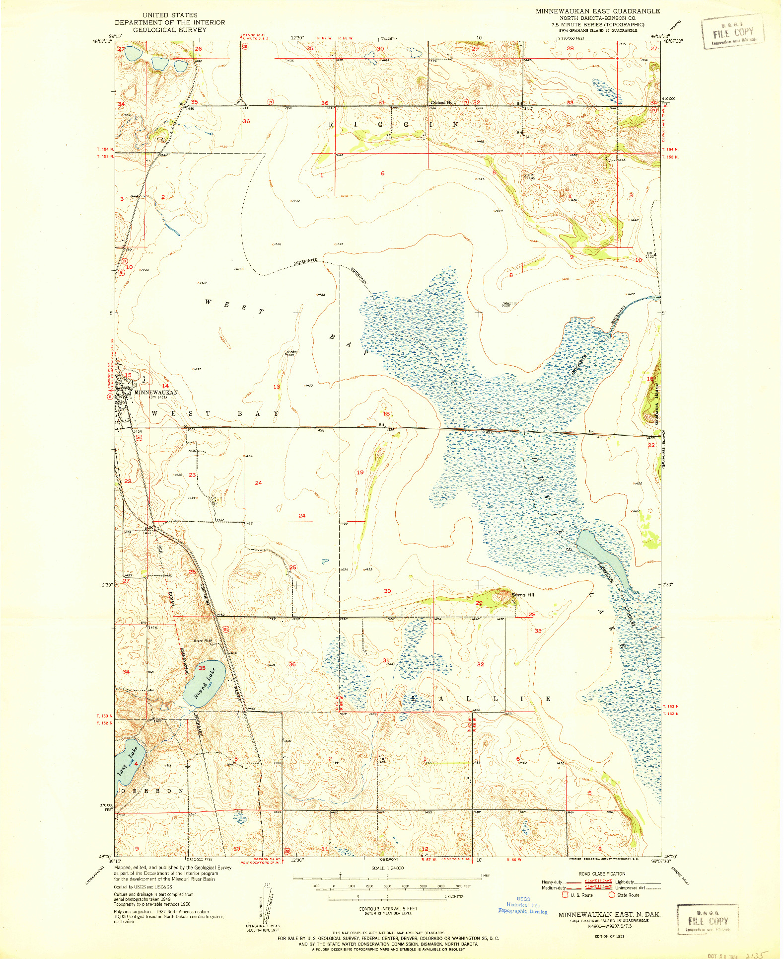 USGS 1:24000-SCALE QUADRANGLE FOR MINNEWAUKAN EAST, ND 1951