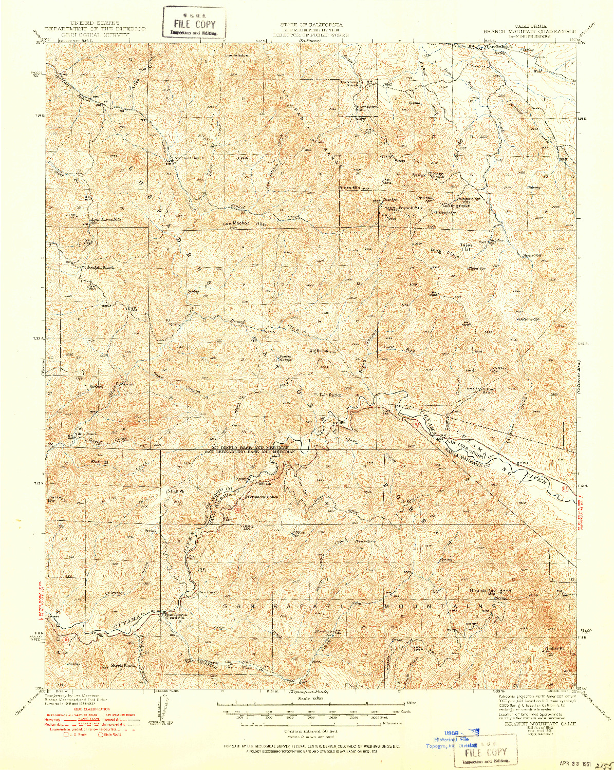 USGS 1:62500-SCALE QUADRANGLE FOR BRANCH MTN, CA 1942