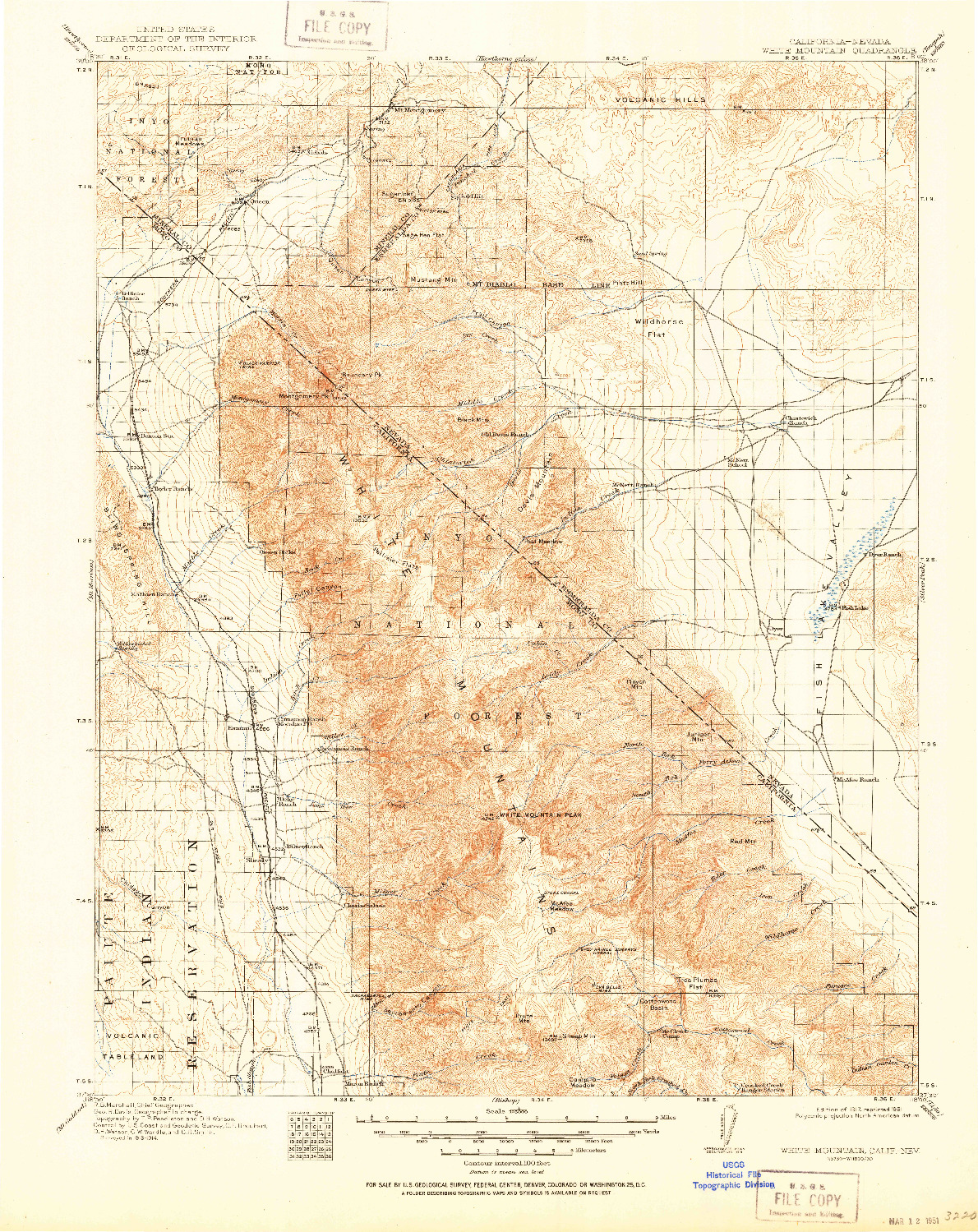 USGS 1:125000-SCALE QUADRANGLE FOR WHITE MOUNTAIN, CA 1917