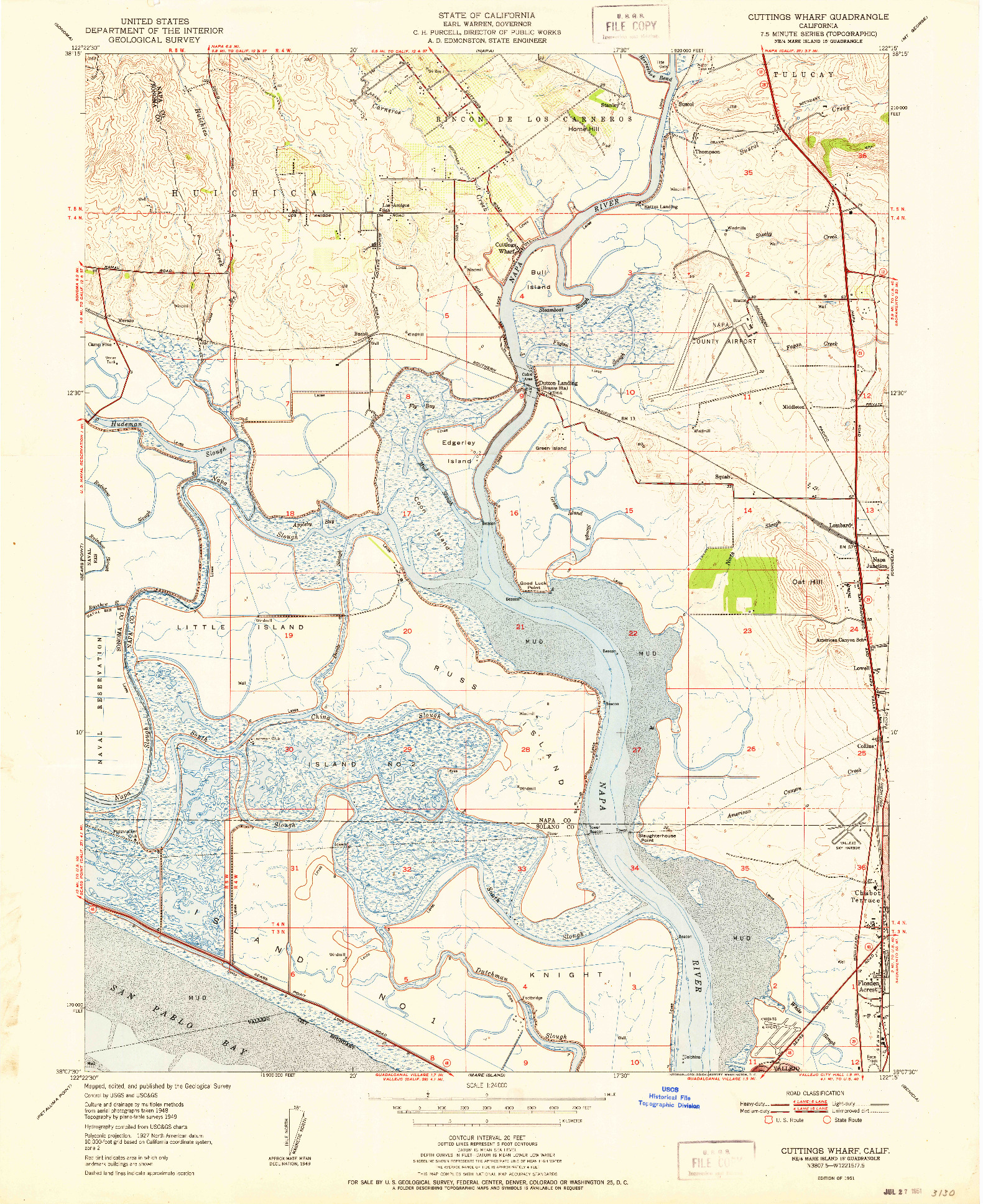 USGS 1:24000-SCALE QUADRANGLE FOR CUTTINGS WHARF, CA 1951