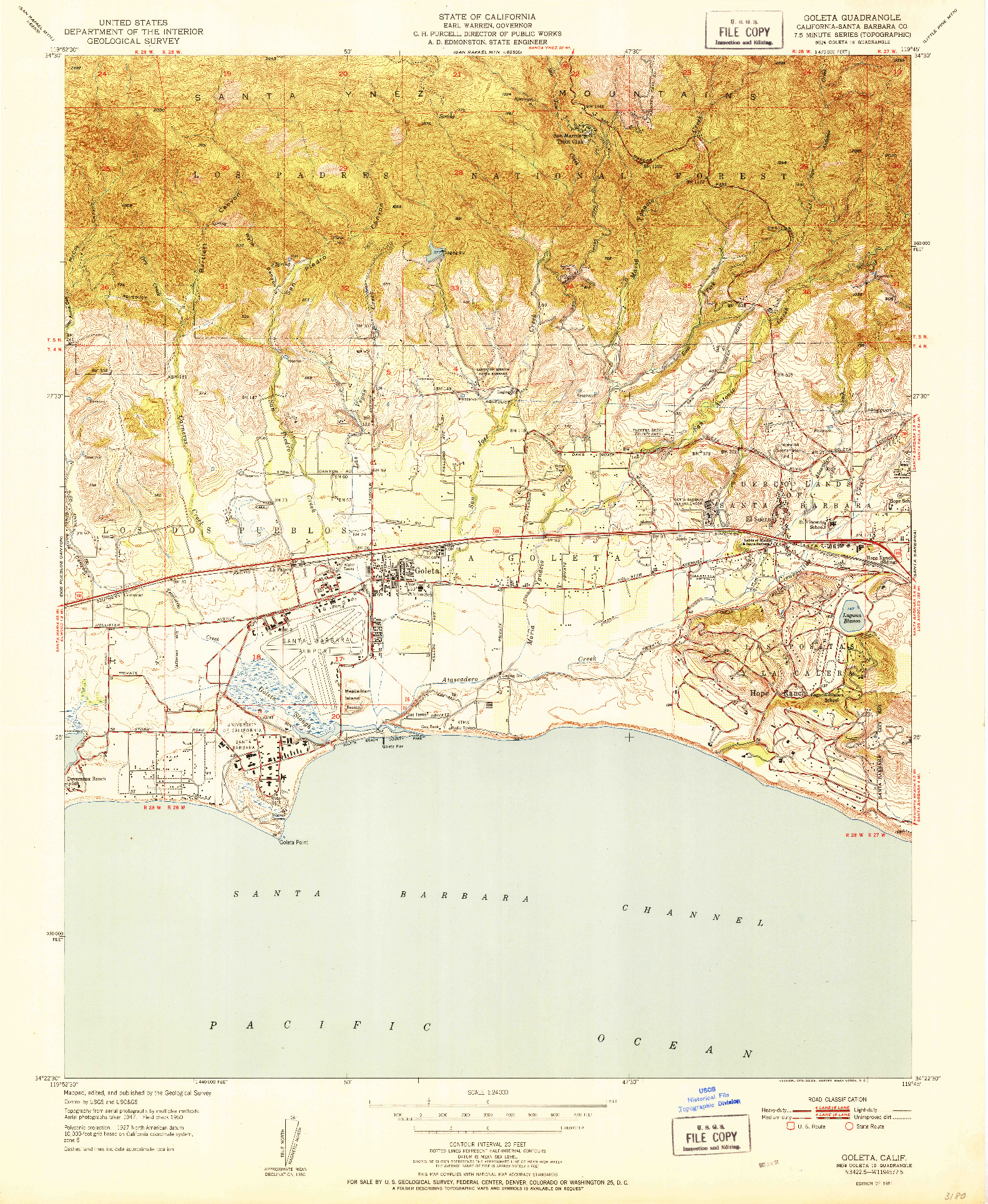 USGS 1:24000-SCALE QUADRANGLE FOR GOLETA, CA 1951