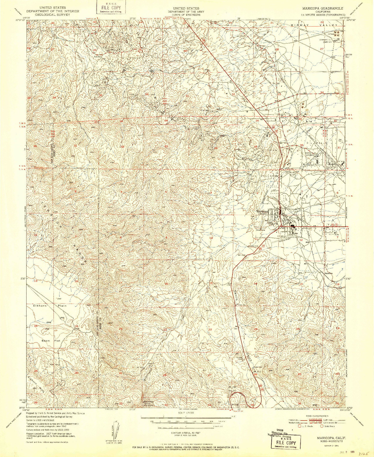 USGS 1:24000-SCALE QUADRANGLE FOR MARICOPA, CA 1951