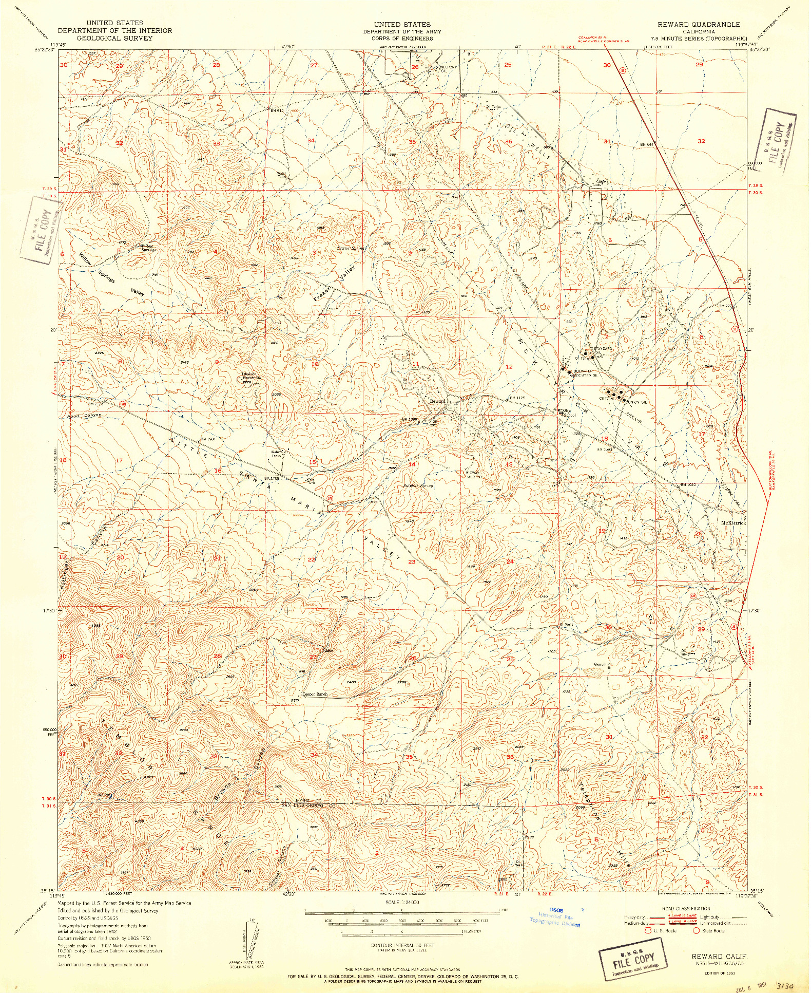 USGS 1:24000-SCALE QUADRANGLE FOR REWARD, CA 1951