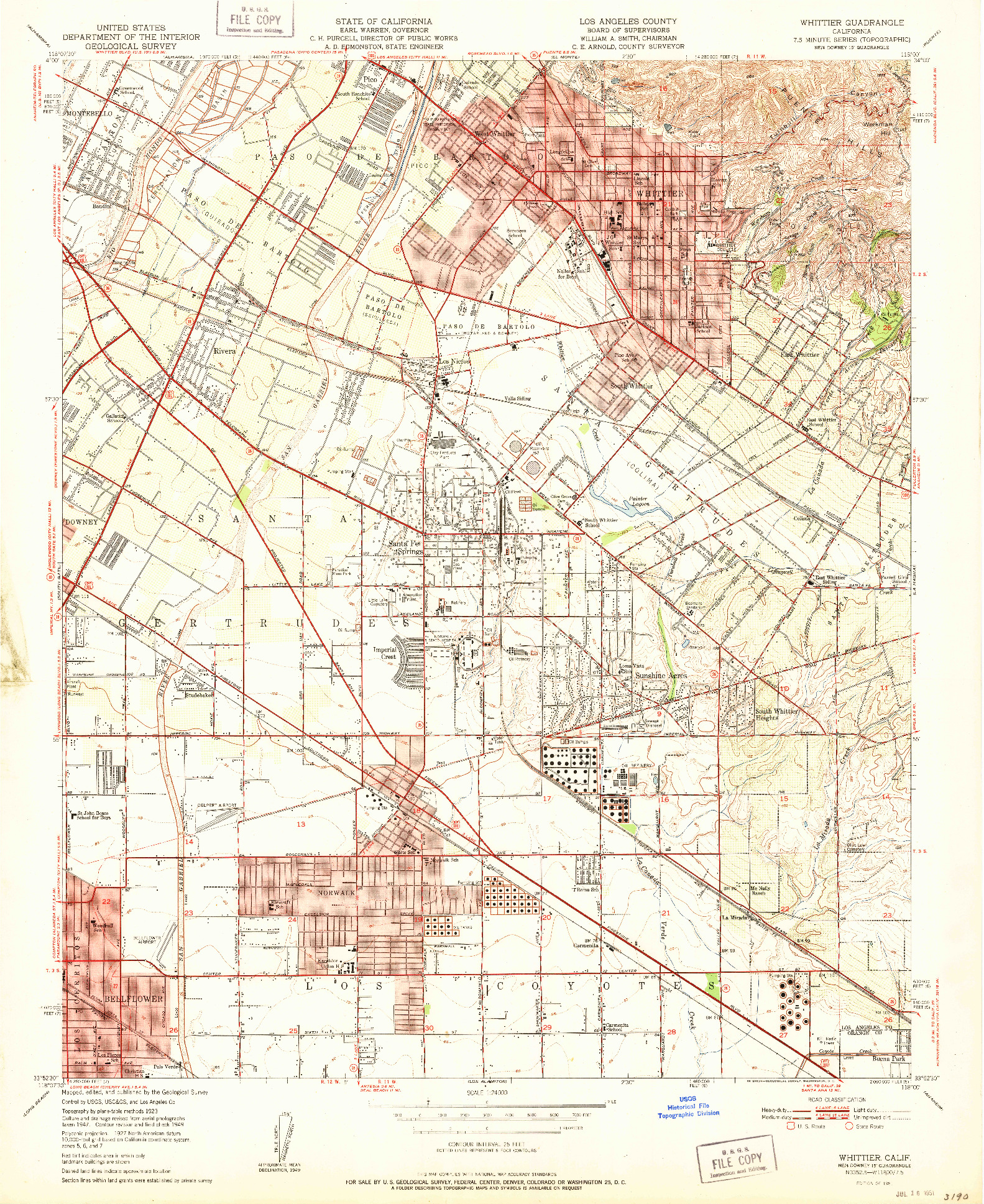 USGS 1:24000-SCALE QUADRANGLE FOR WHITTIER, CA 1951