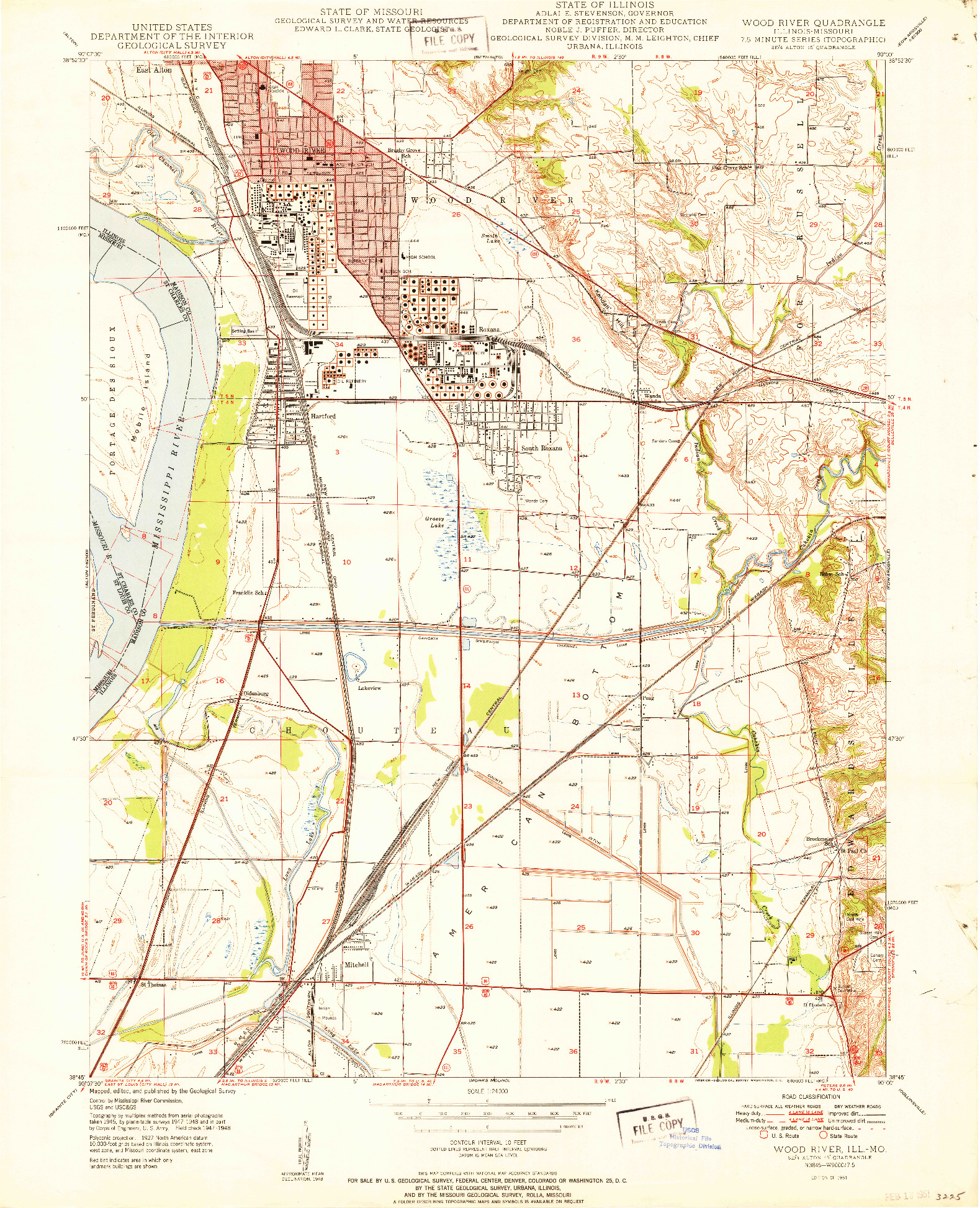 USGS 1:24000-SCALE QUADRANGLE FOR WOOD RIVER, IL 1951