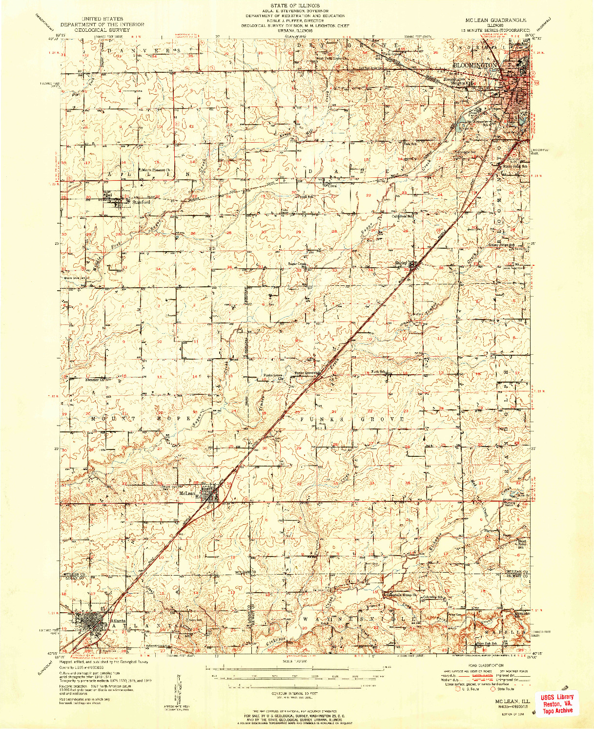 USGS 1:62500-SCALE QUADRANGLE FOR MCLEAN, IL 1951