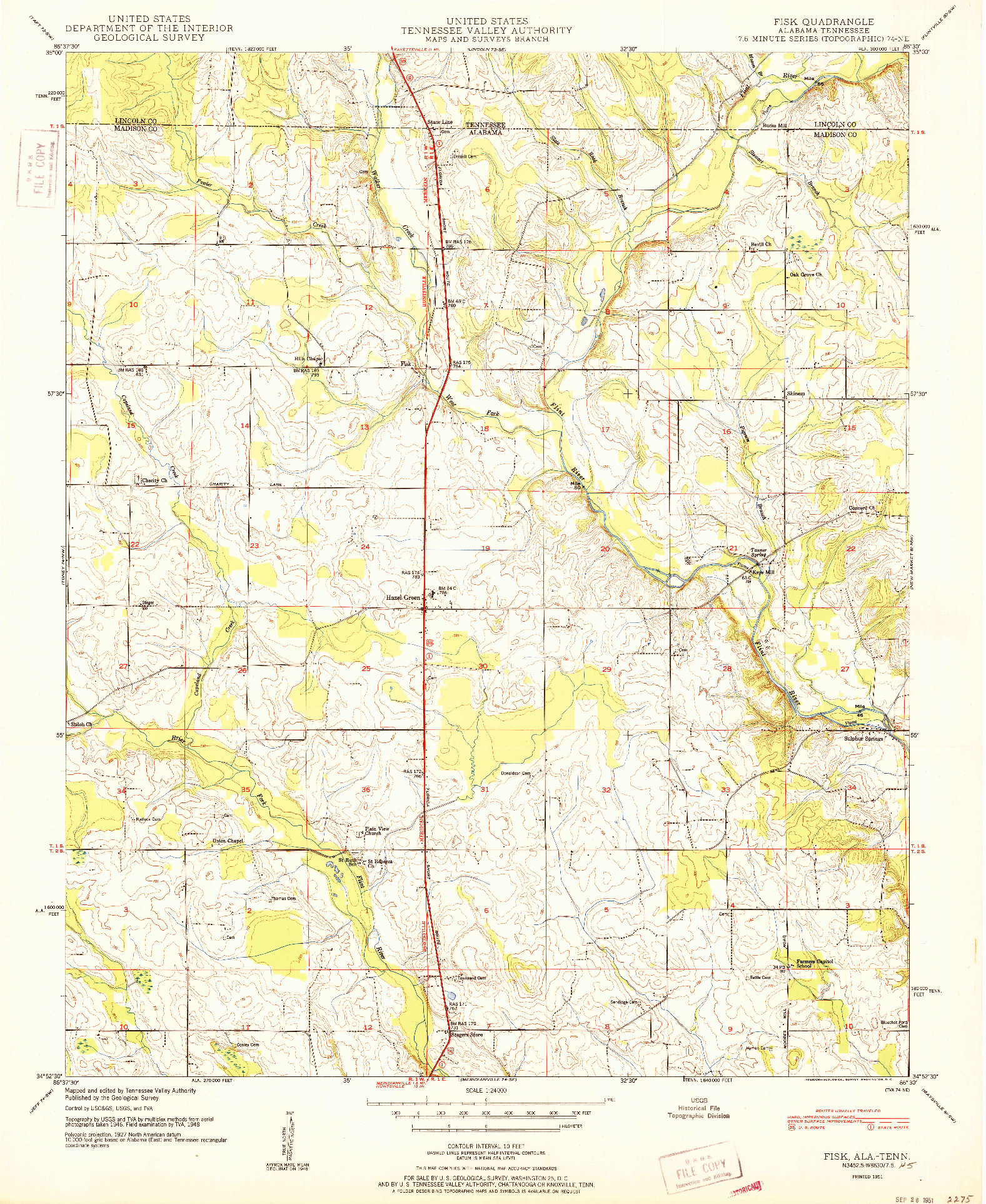 USGS 1:24000-SCALE QUADRANGLE FOR FISK, AL 1951