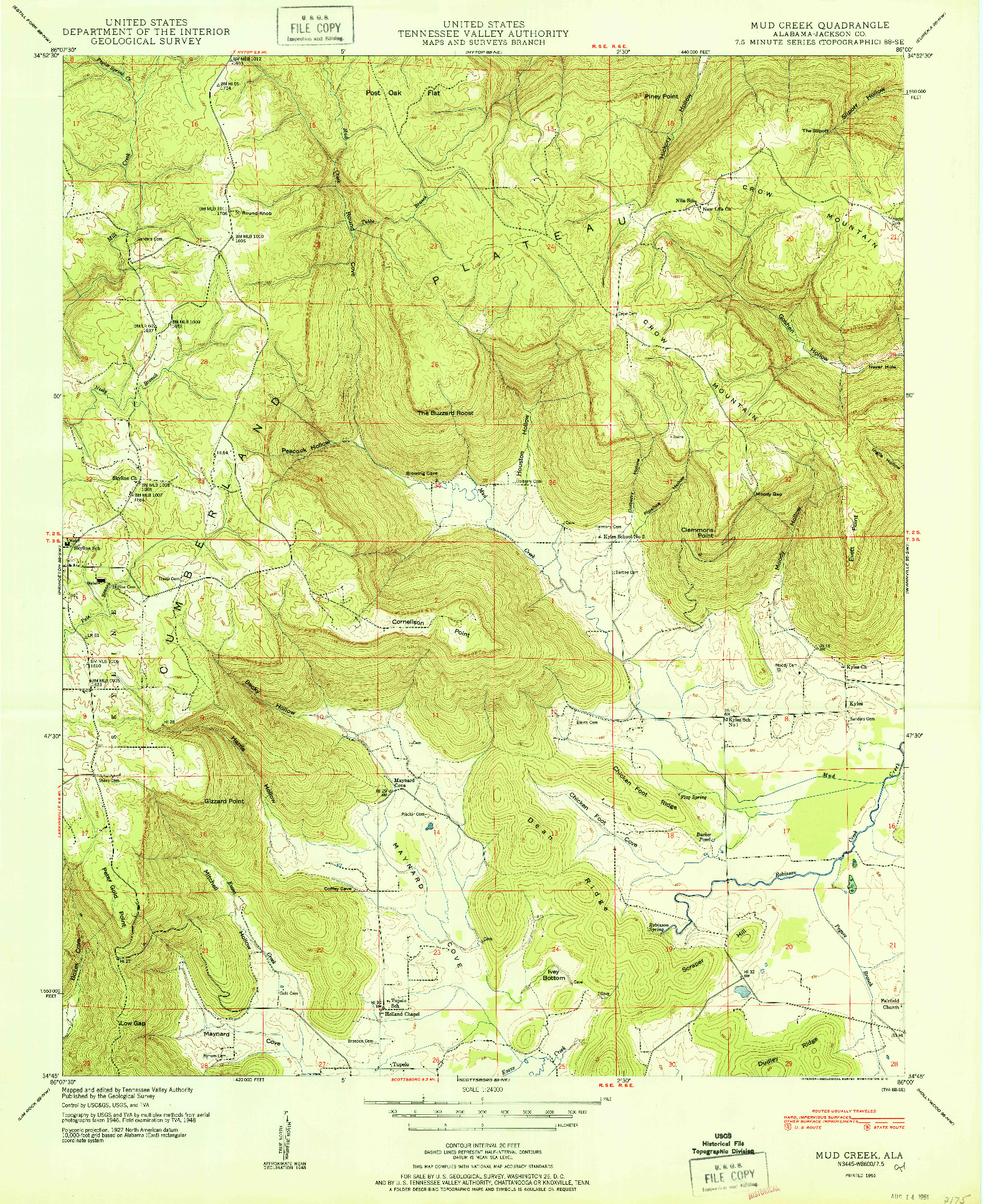 USGS 1:24000-SCALE QUADRANGLE FOR MUD CREEK, AL 1951