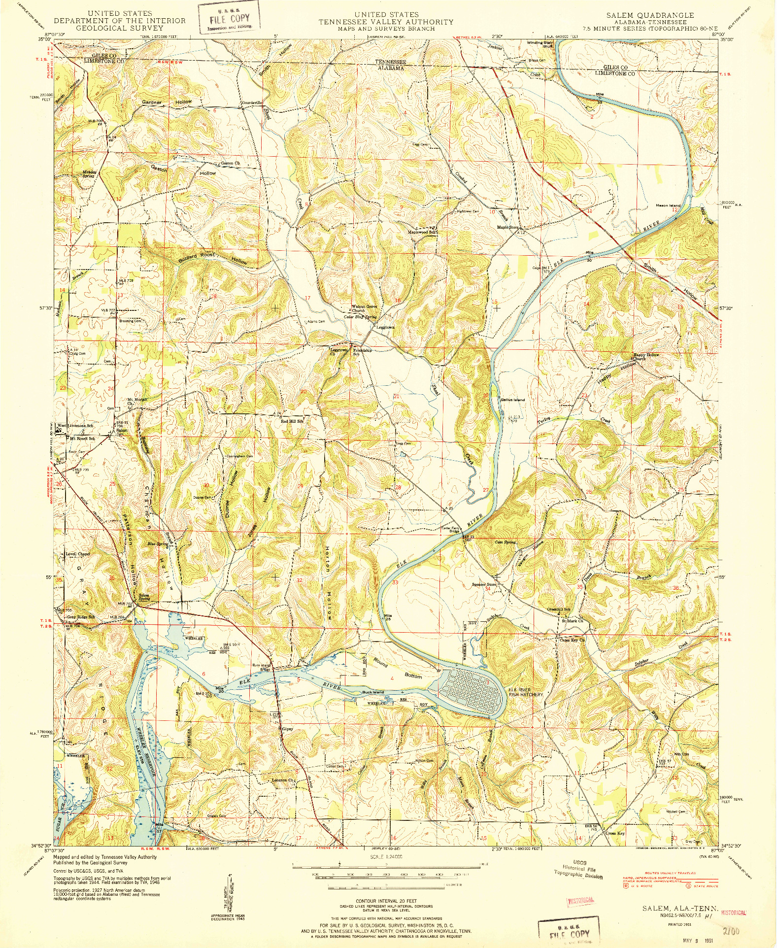 USGS 1:24000-SCALE QUADRANGLE FOR SALEM, AL 1951