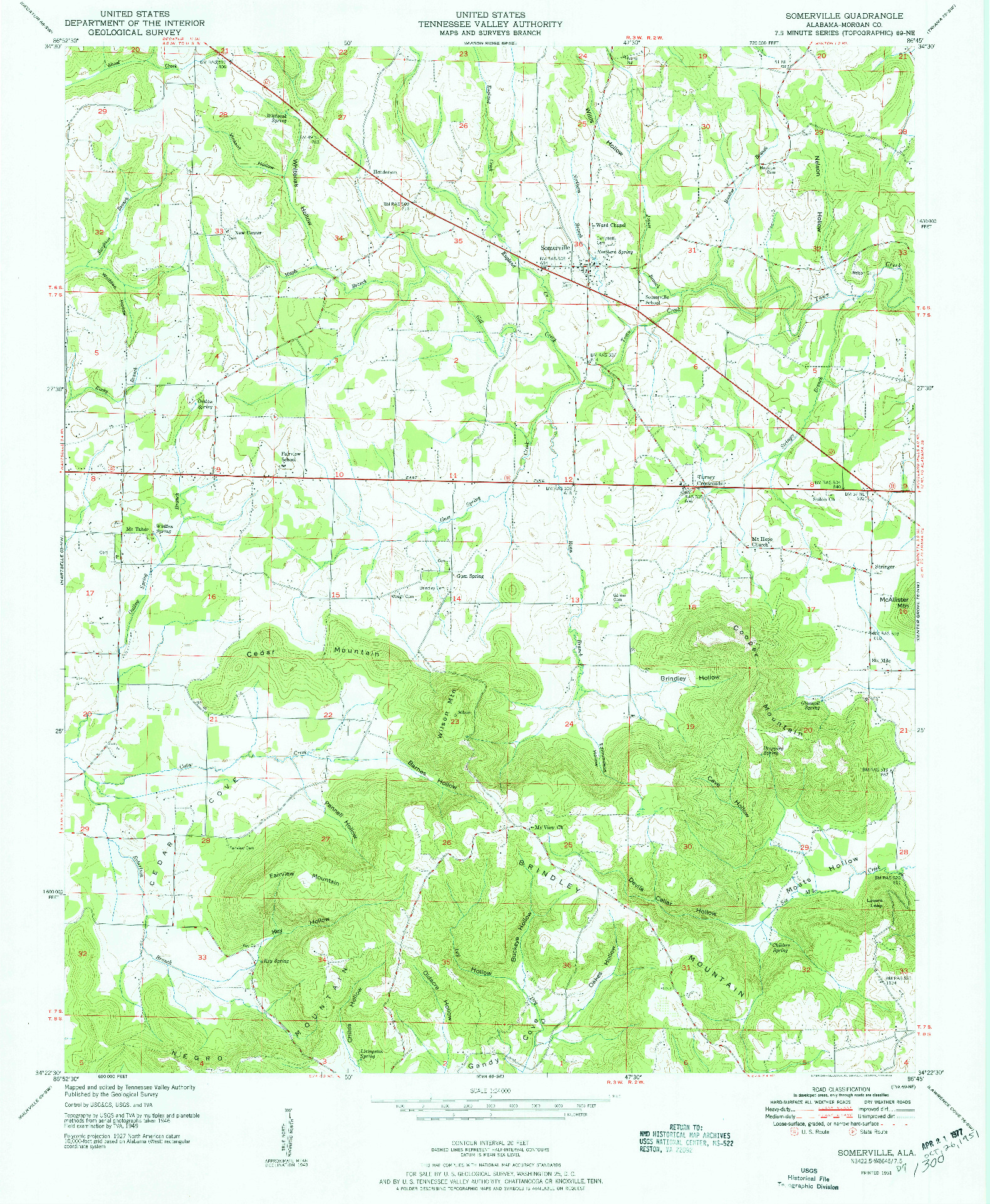 USGS 1:24000-SCALE QUADRANGLE FOR SOMERVILLE, AL 1951