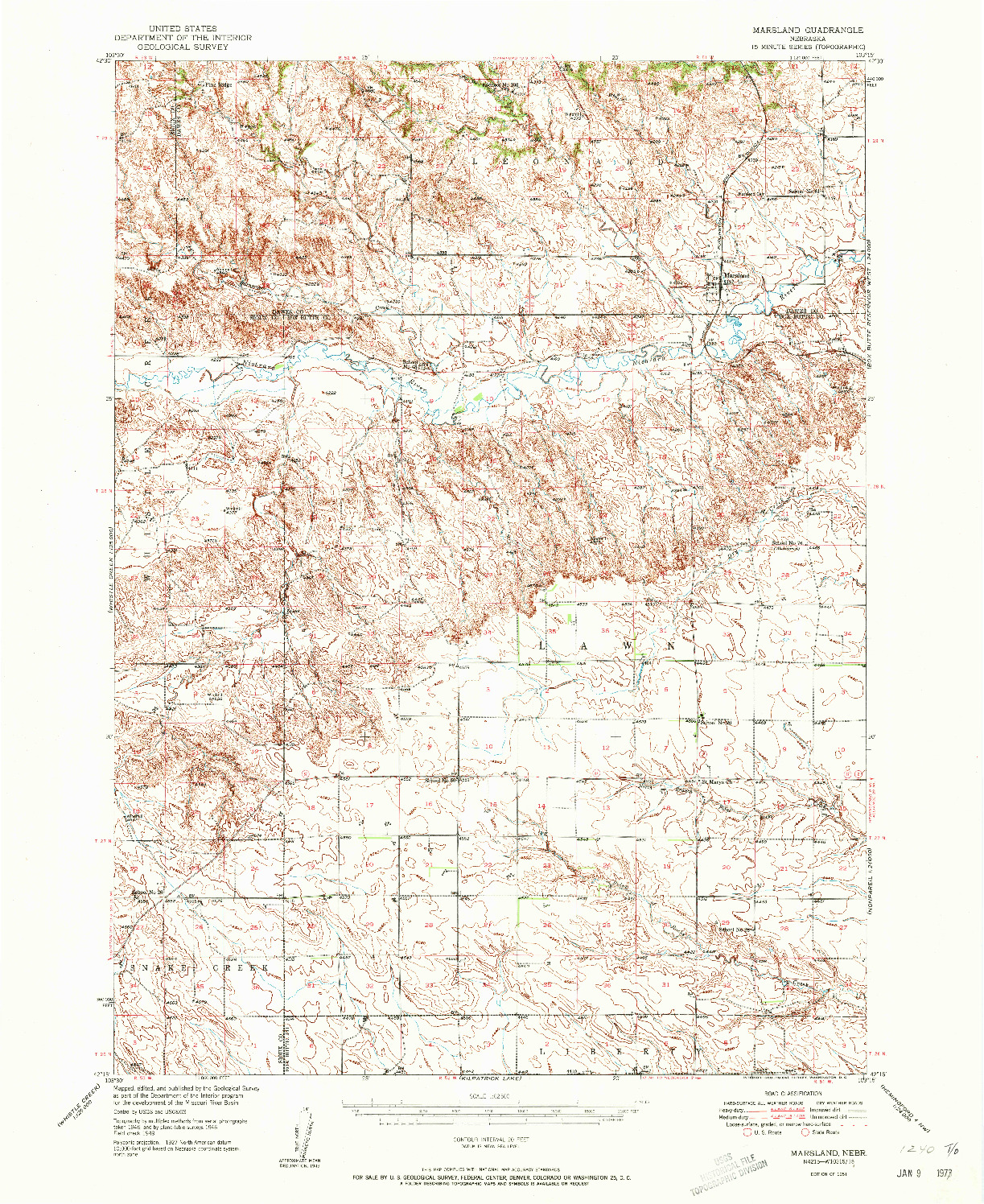 USGS 1:62500-SCALE QUADRANGLE FOR MARSLAND, NE 1951