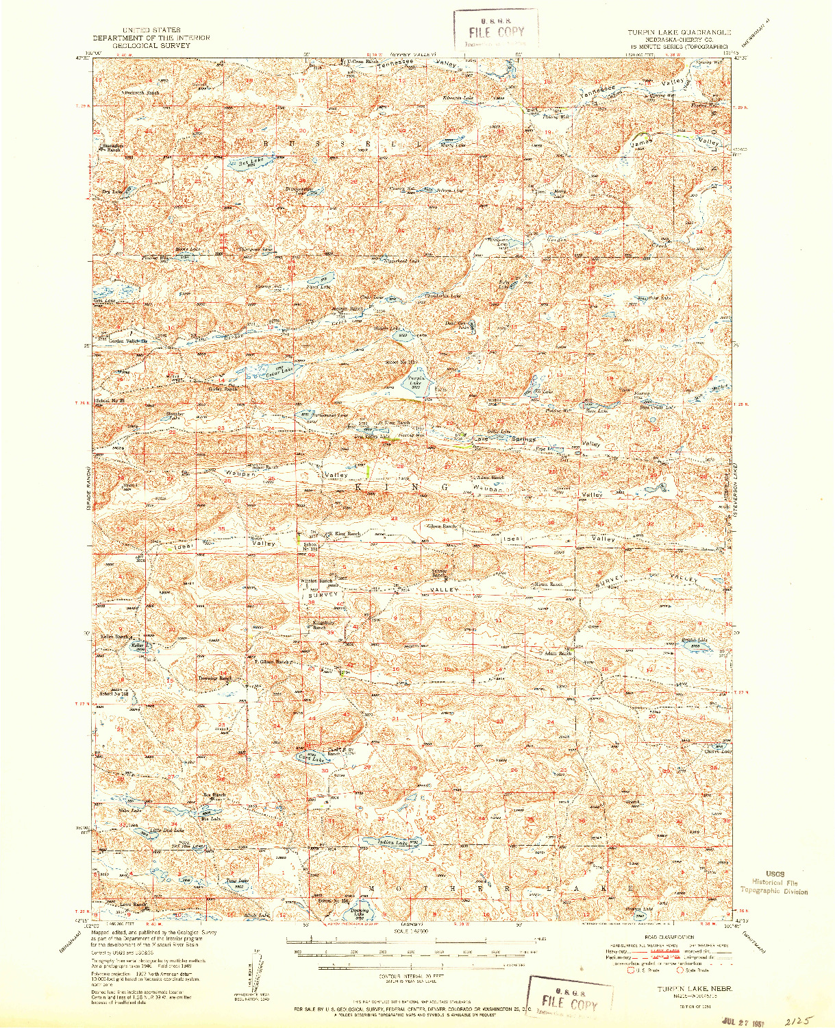 USGS 1:62500-SCALE QUADRANGLE FOR TURPIN LAKE, NE 1951