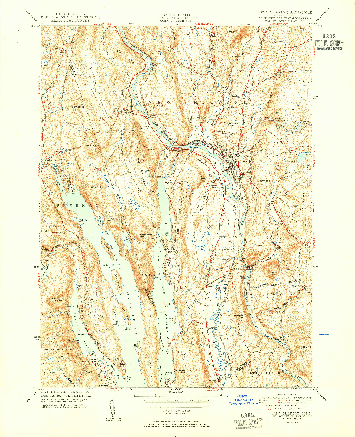 USGS 1:31680-SCALE QUADRANGLE FOR NEW MILFORD, CT 1951
