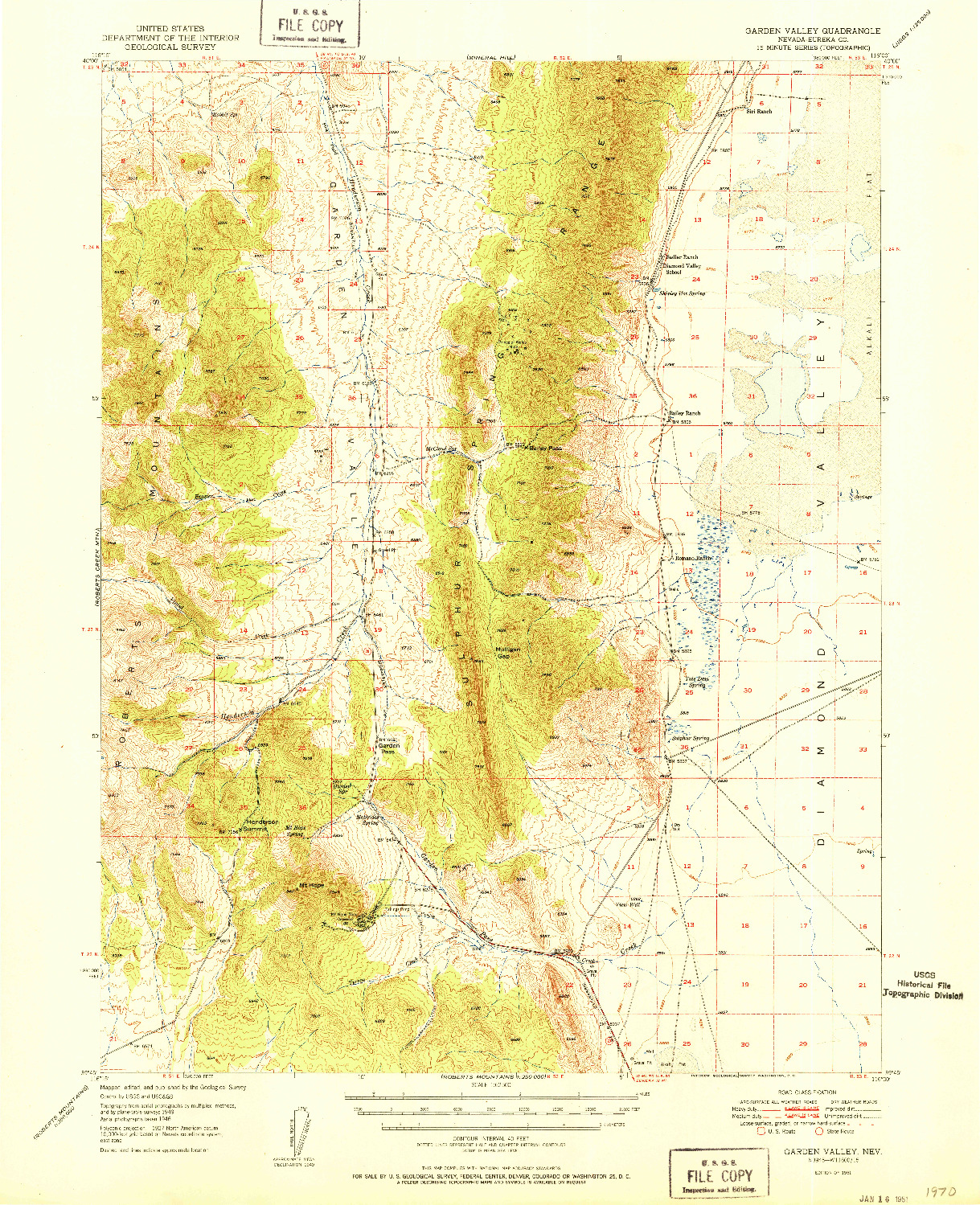 USGS 1:62500-SCALE QUADRANGLE FOR GARDEN VALLEY, NV 1951
