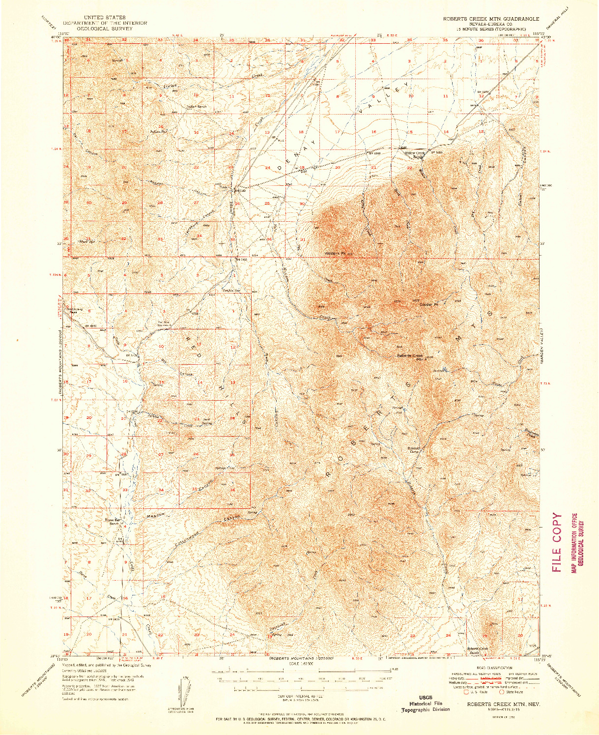 USGS 1:62500-SCALE QUADRANGLE FOR ROBERTS CREEK MTN, NV 1951