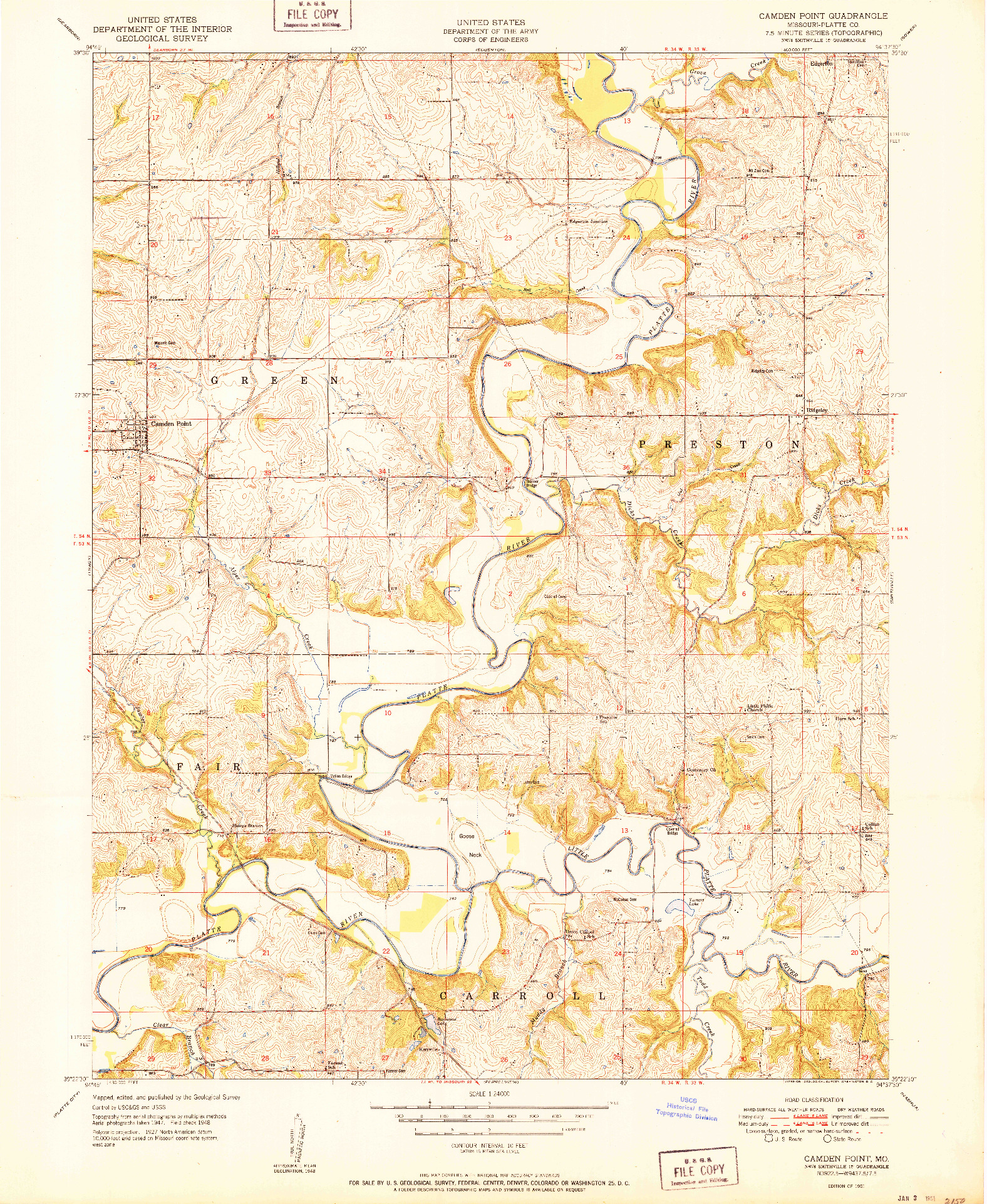 USGS 1:24000-SCALE QUADRANGLE FOR CAMDEN POINT, MO 1951