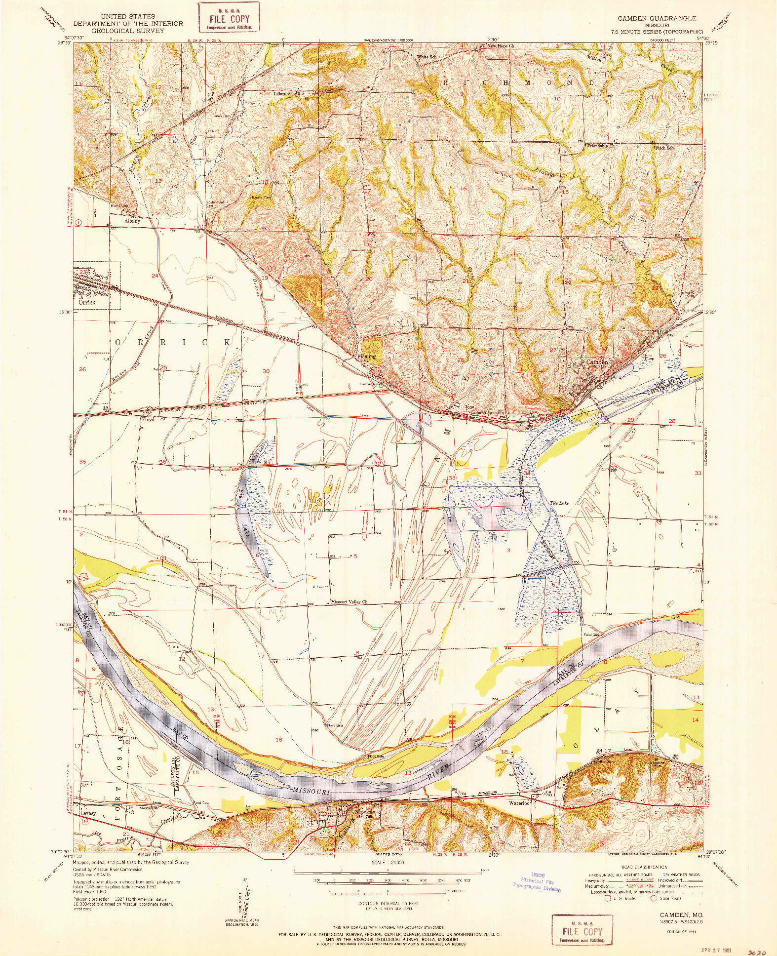 USGS 1:24000-SCALE QUADRANGLE FOR CAMDEN, MO 1951