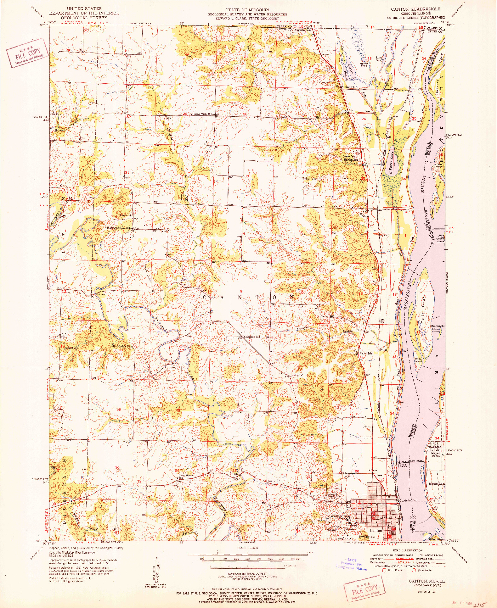 USGS 1:24000-SCALE QUADRANGLE FOR CANTON, MO 1951