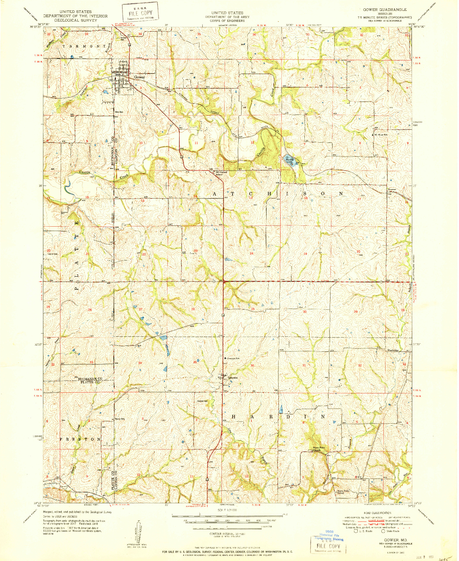 USGS 1:24000-SCALE QUADRANGLE FOR GOWER, MO 1951