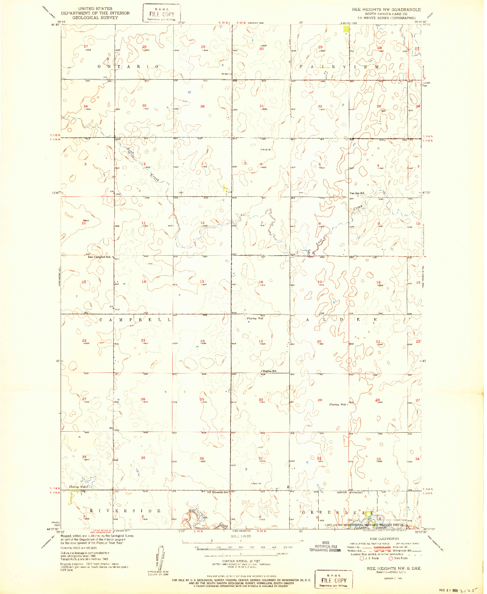USGS 1:24000-SCALE QUADRANGLE FOR REE HEIGHTS NW, SD 1951