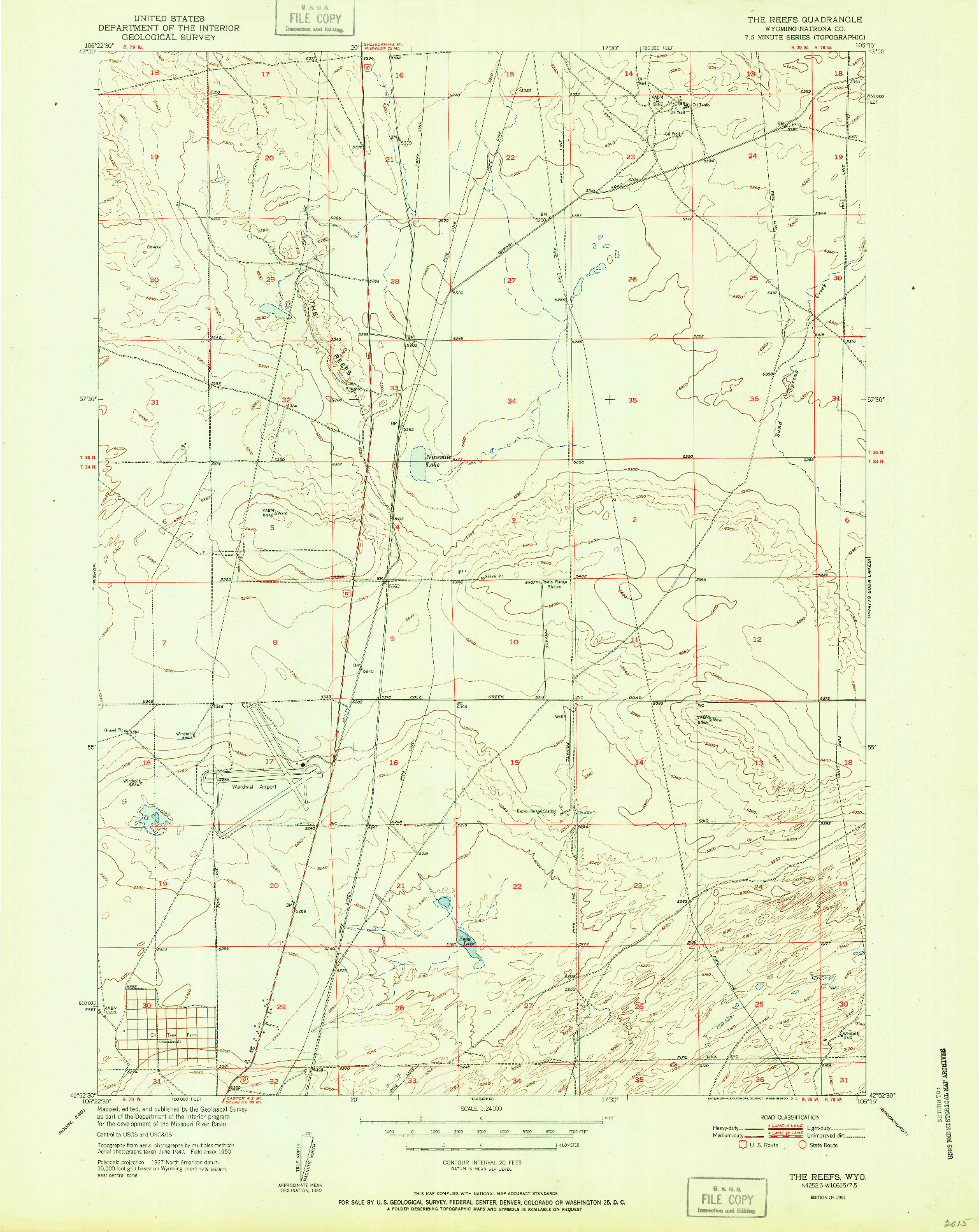 USGS 1:24000-SCALE QUADRANGLE FOR THE REEFS, WY 1951