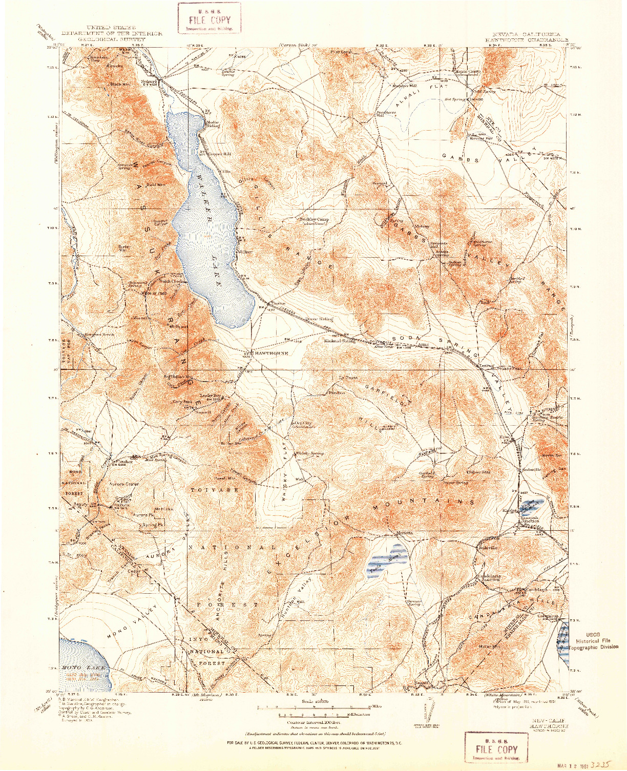 USGS 1:250000-SCALE QUADRANGLE FOR HAWTHORNE, NV 1915