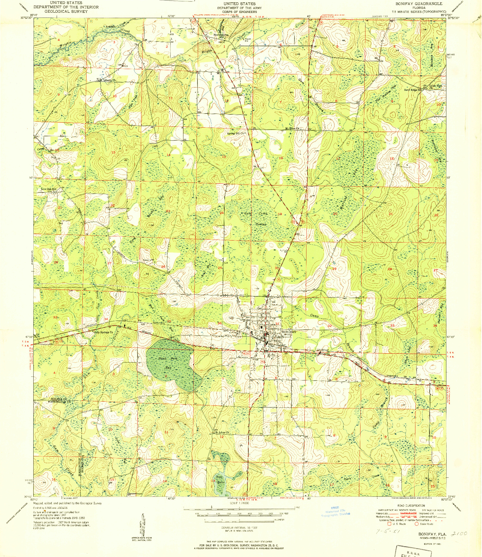USGS 1:24000-SCALE QUADRANGLE FOR BONIFAY, FL 1951